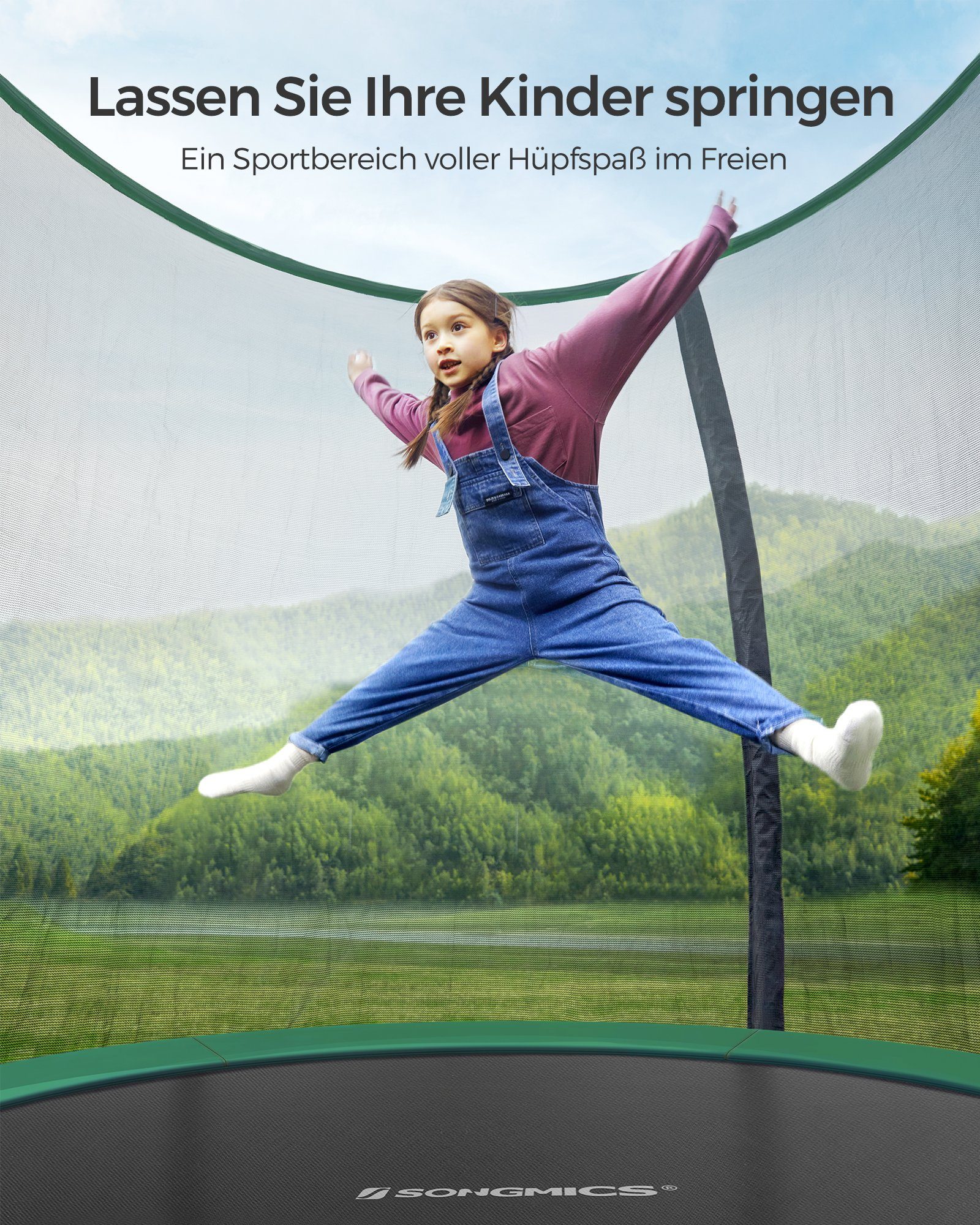 SONGMICS Gartentrampolin Ø 244/305/366/427 cm, Ø 244 cm, bis zu 150 kg belastbar