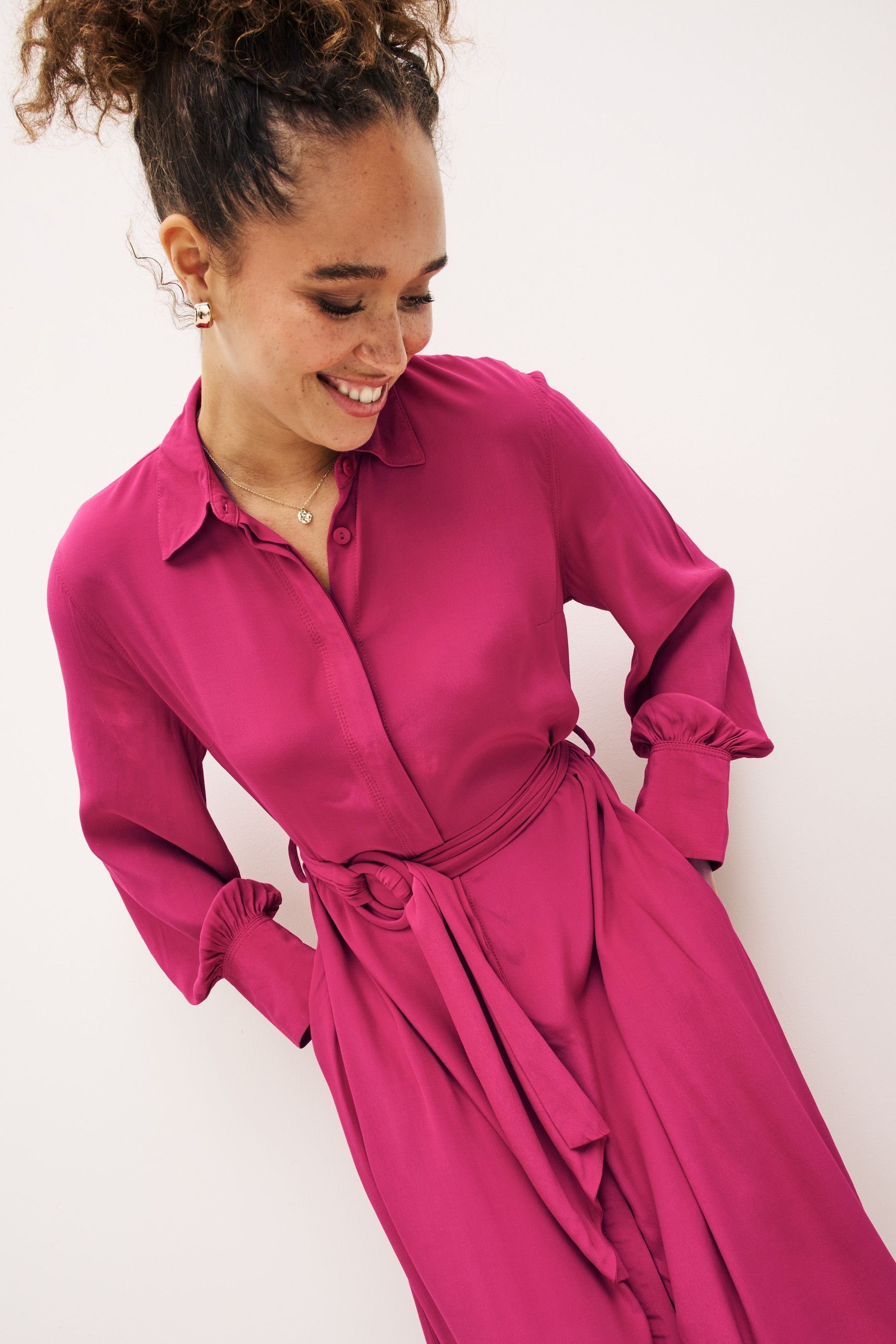 Gürtel Midi-Hemdkleid Next Tüllkleid (1-tlg) mit Pink