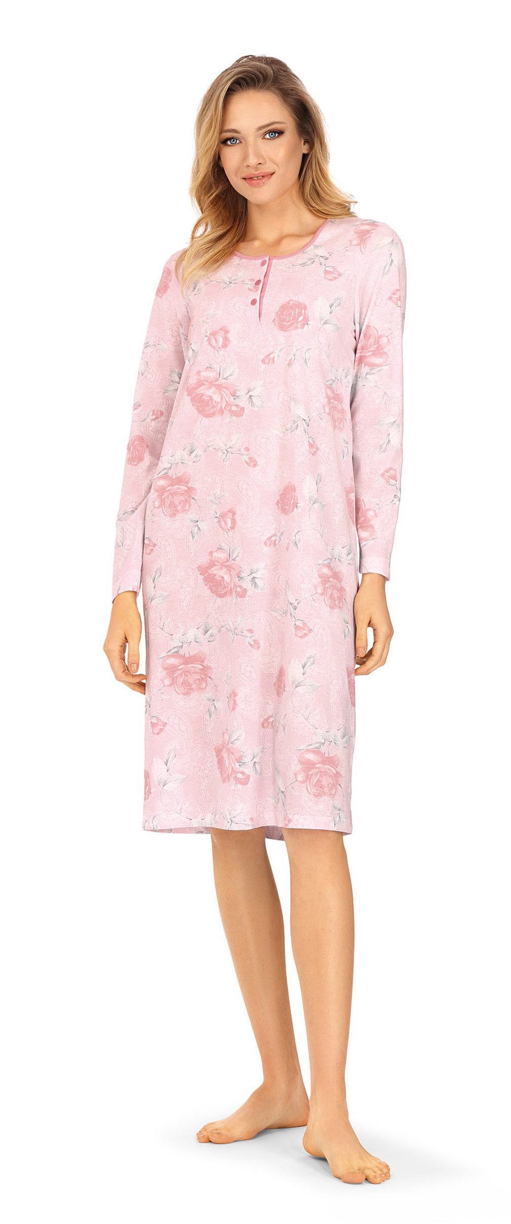 comtessa Nachthemd Ascafa Damen Nachthemd Langarm Knopfleiste Rose Rosen -52 (1-tlg) Nachthemd mit Rosenmuster