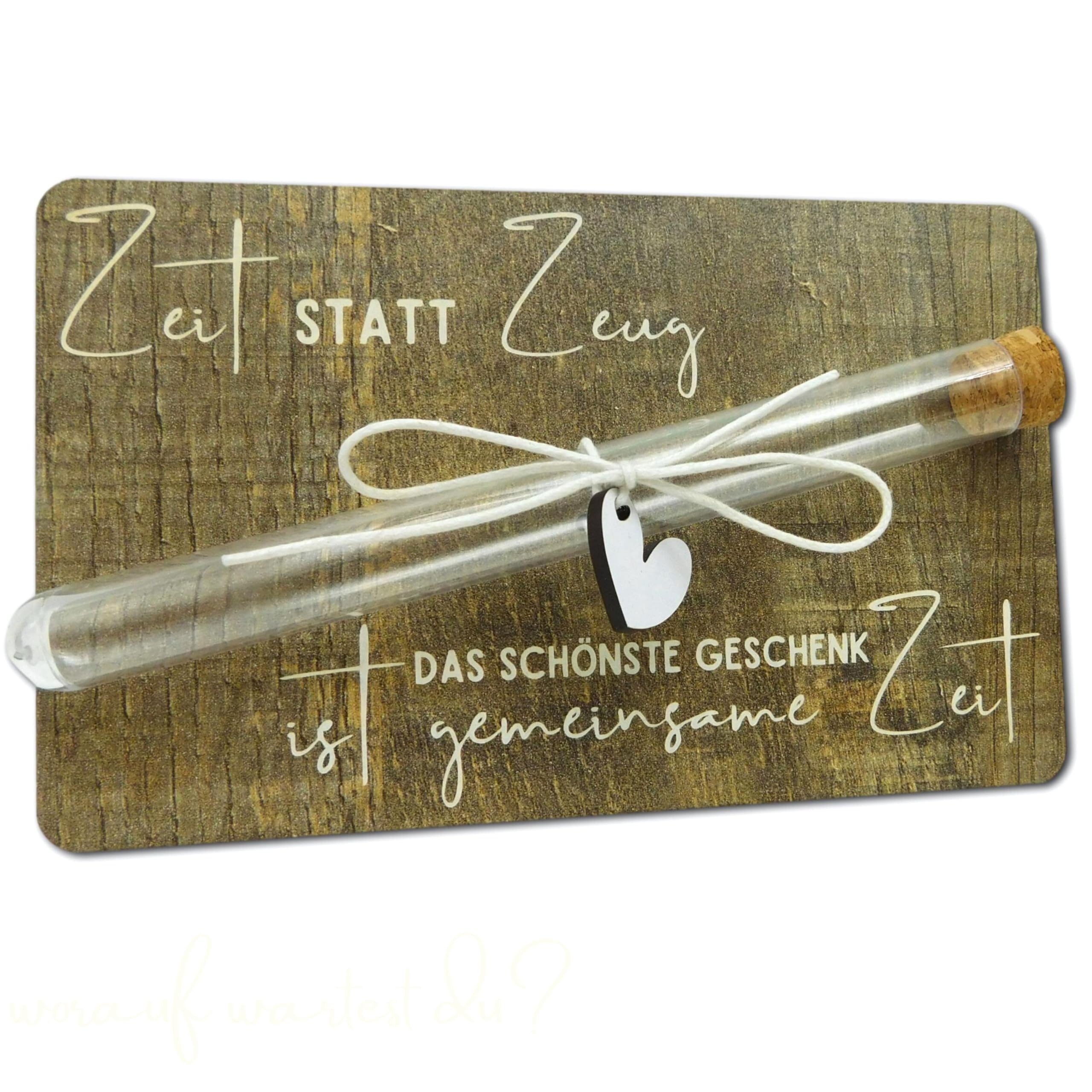 FOUORTUNATE-BEE Grußkarten Zeit statt Zeug Gutschein Geschenk Holzkarte mit Reagenzglas, Holz Geldgeschenk Karte mit Reagenzglas für Paare Erlebnis