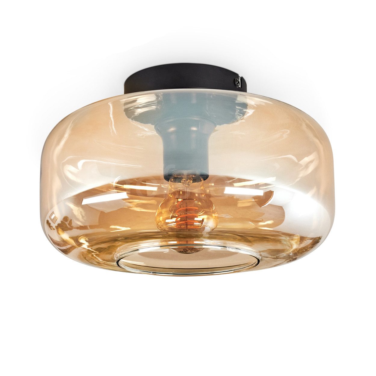 hofstein Deckenleuchte runde Deckenlampe aus Metall/Glas in Schwarz/Bernste günstig online kaufen
