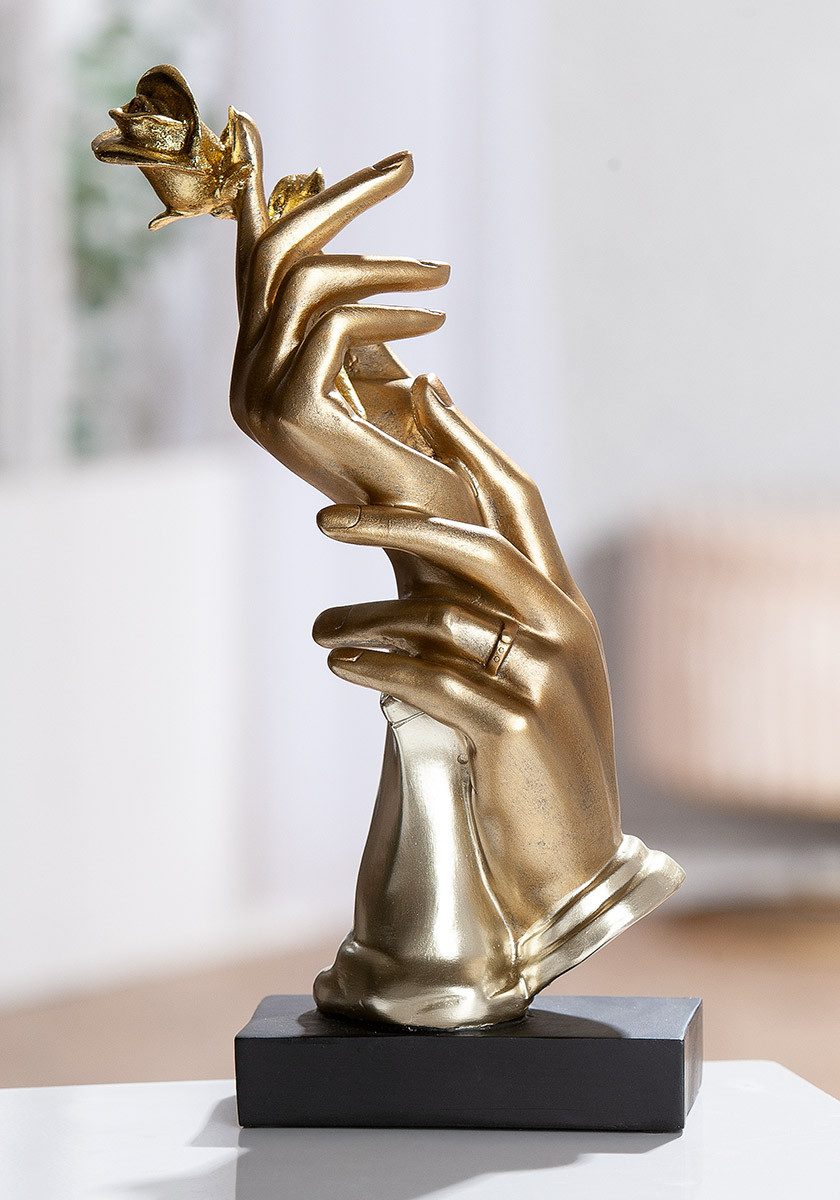 MF Skulptur Deko Skulptur Goldene Hände mit Rose 29,5cm (1 St)
