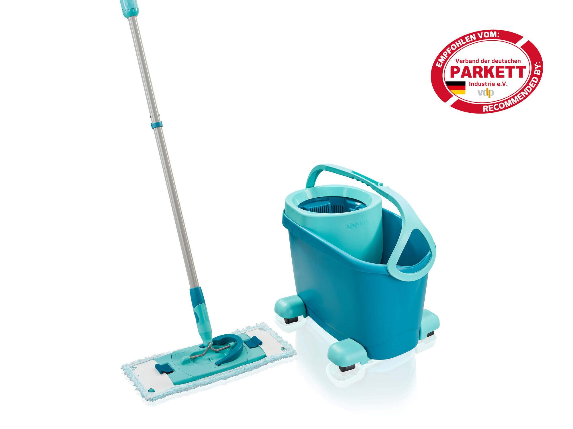 Leifheit Bodenwischer-Set Set CLEAN TWIST M Ergo Mobile, (5-St), Drill-Stiel-Mechanik, längenverstellbar (110-140cm), mit Rollen