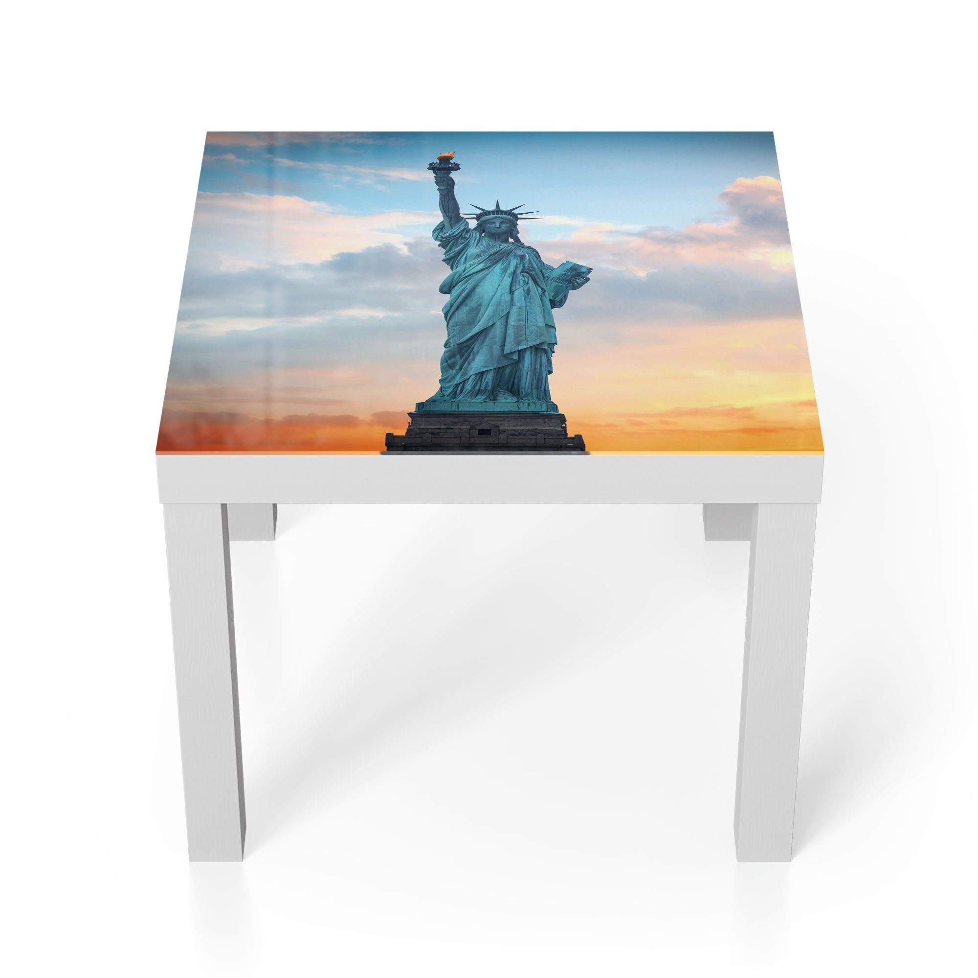 DEQORI Couchtisch 'New Yorks Lady Liberty', Glas Beistelltisch Glastisch modern Weiß