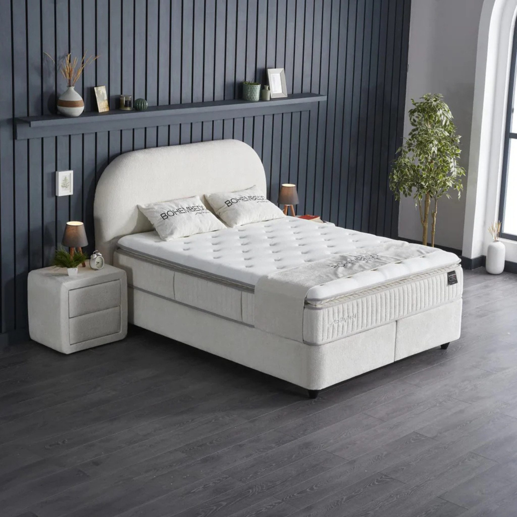 gowoll Boxspringbett Visco Grey Bett Set mit Matratze Stauraum mit Bettkästen (140x200 160x200 180x200)