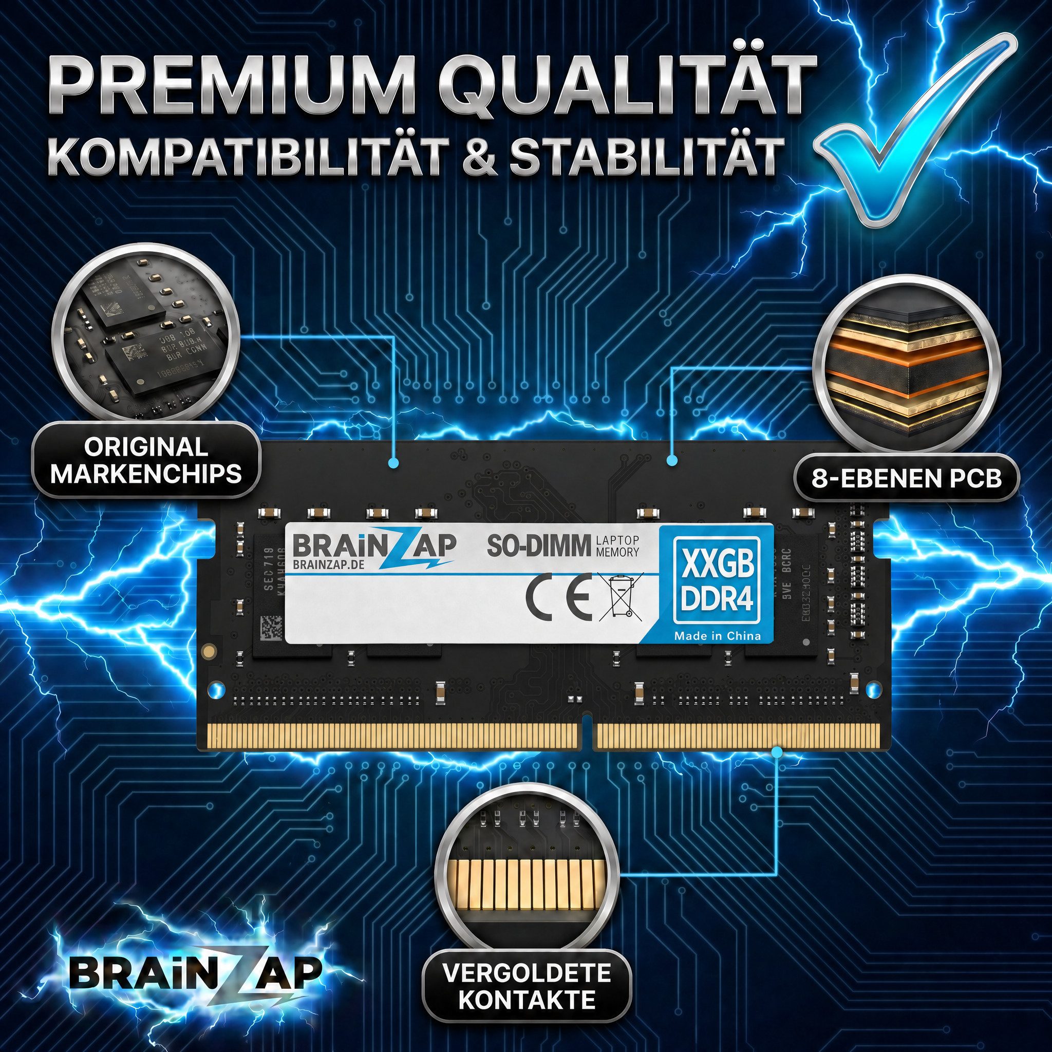 BRAINZAP 4GB RAM PC4-2133P-SEB-11 SO-DIMM Laptop-Arbeitsspeicher (2133 MHz, CL15, 1Rx8, Non-ECC, Unbuffered, für Notebooks - Intel und)