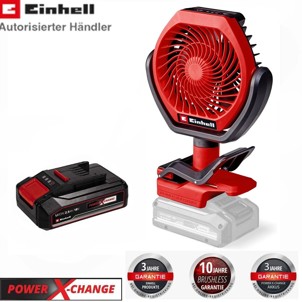 Einhell Akku-Standventilator GC-CF 18/110 Li- Akku-Ventilator 3 Stufen +Akku 2,5 Ah,(ohne Ladegerät