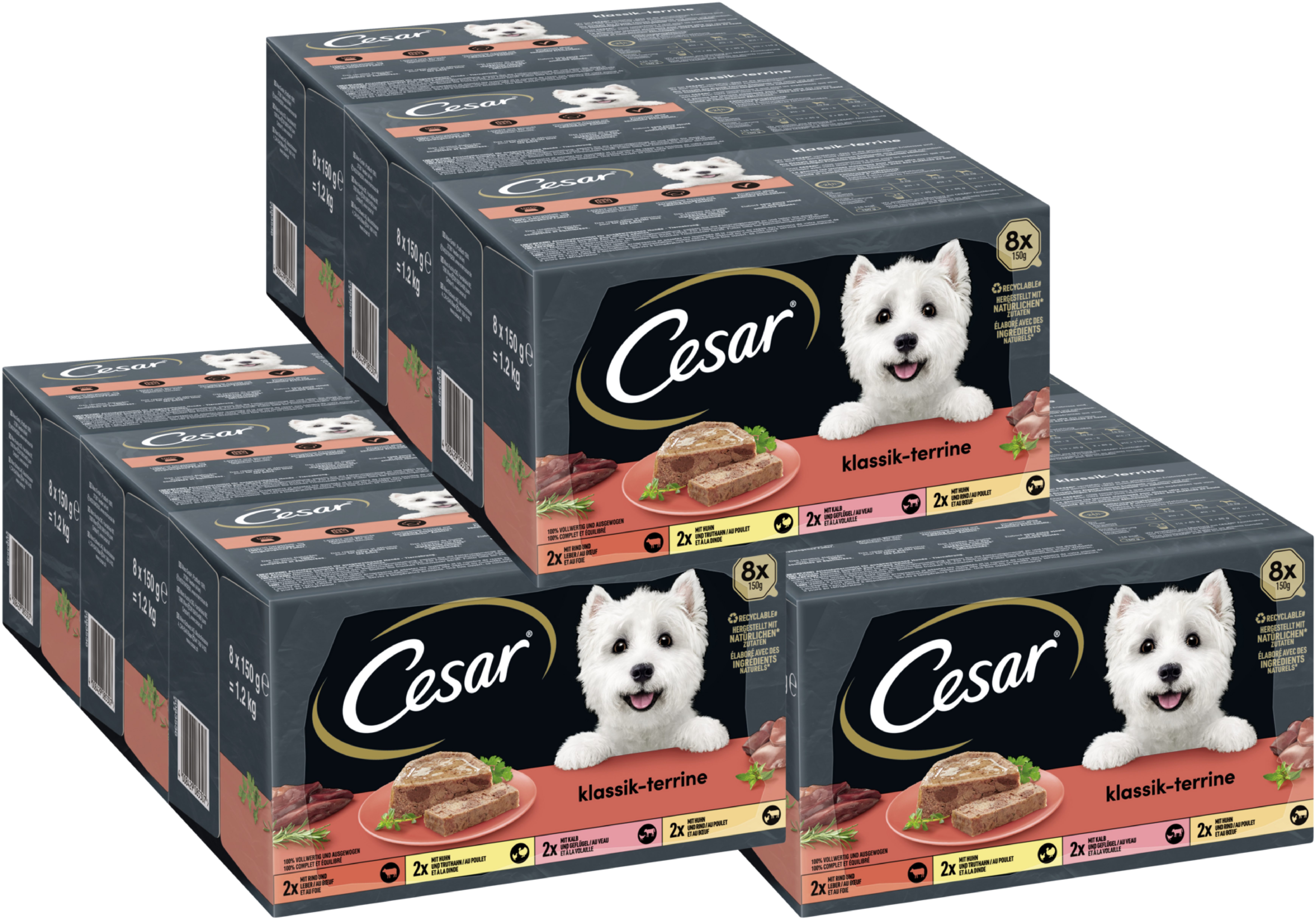 Cesar CESAR® Schale Multipack Klassiker Selektion 9 x 8 x 150g, Nassfutter für: Hunde