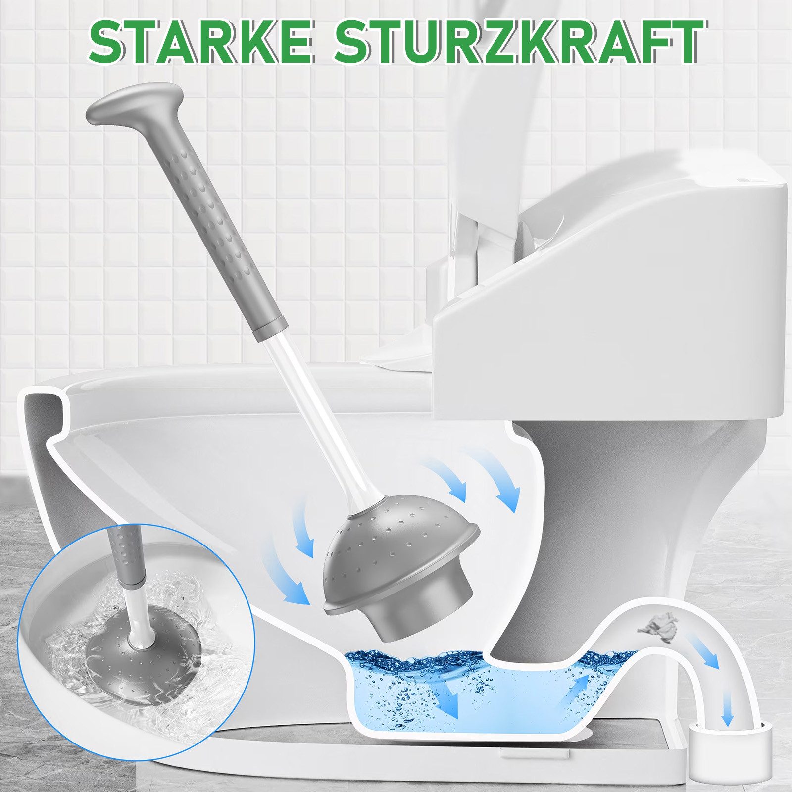 HUGERSTONE WC-Reinigungsbürste 2in1 Klobürste Set mit Toilettenbürste, Toilettenpömpel und Halterung, (Set, 3 tlg, WC Bürste und WC Saugglocke), Geeignet für Ab – Bild 3 von 5