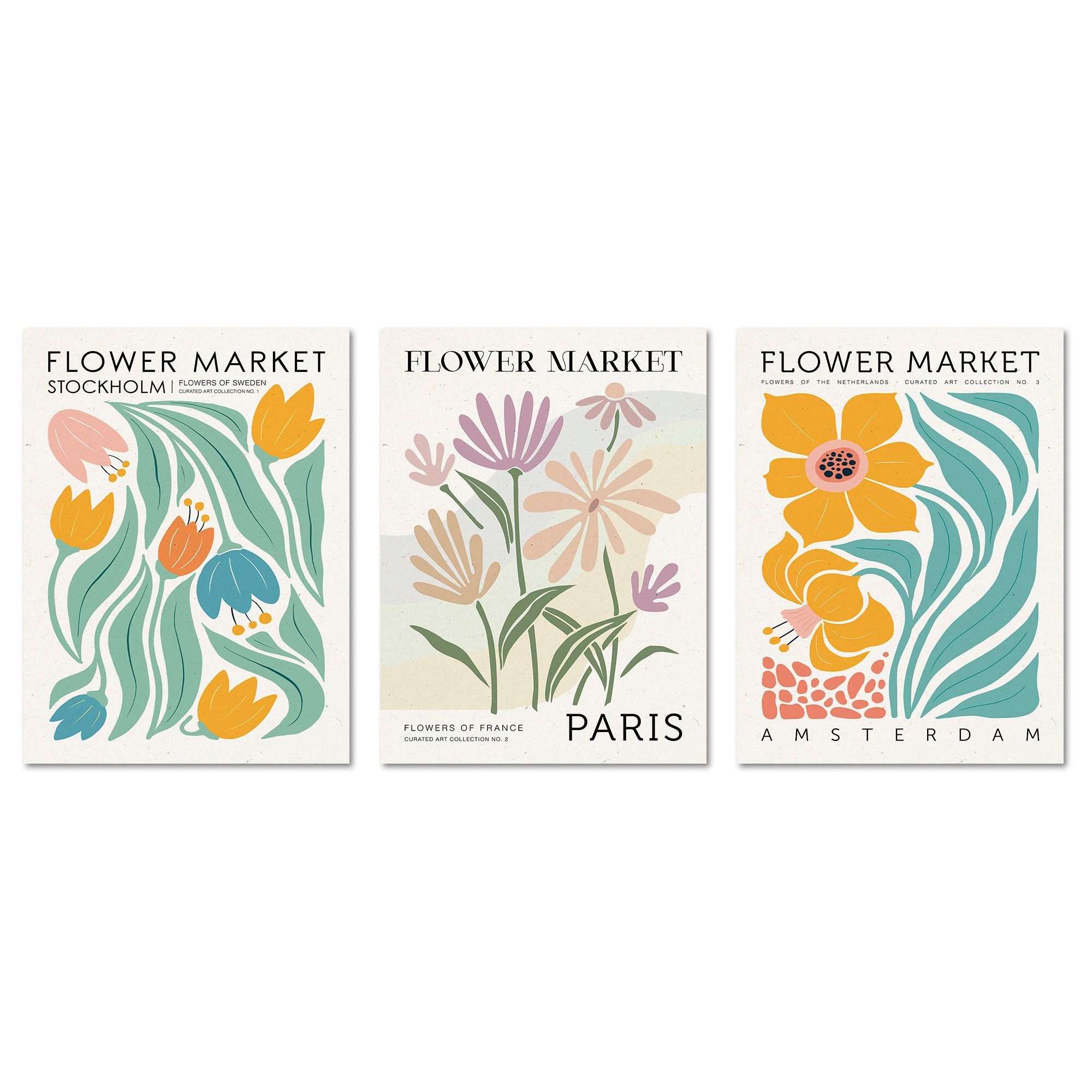ARTFAVES Bilder-Collage Poster Set Flower Market Trio 1 I mehrteilige Bilderwand I Wandbilder, (Wandbilder modern, 3 St)