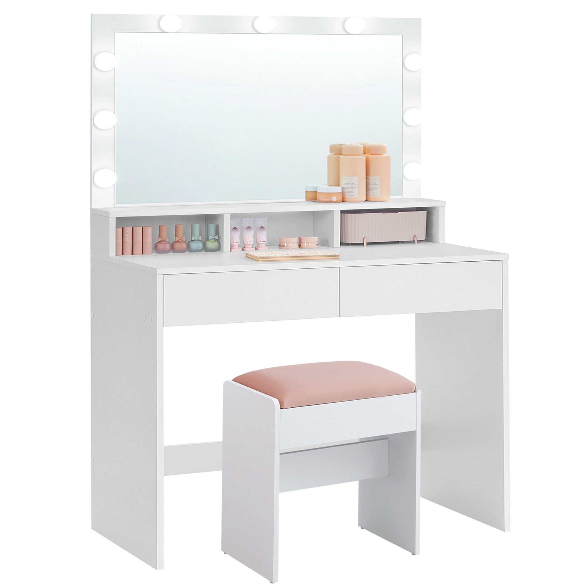 VASAGLE Schminktisch mit LED-Beleuchtung, einstellbare Helligkeit, Frisiert günstig online kaufen