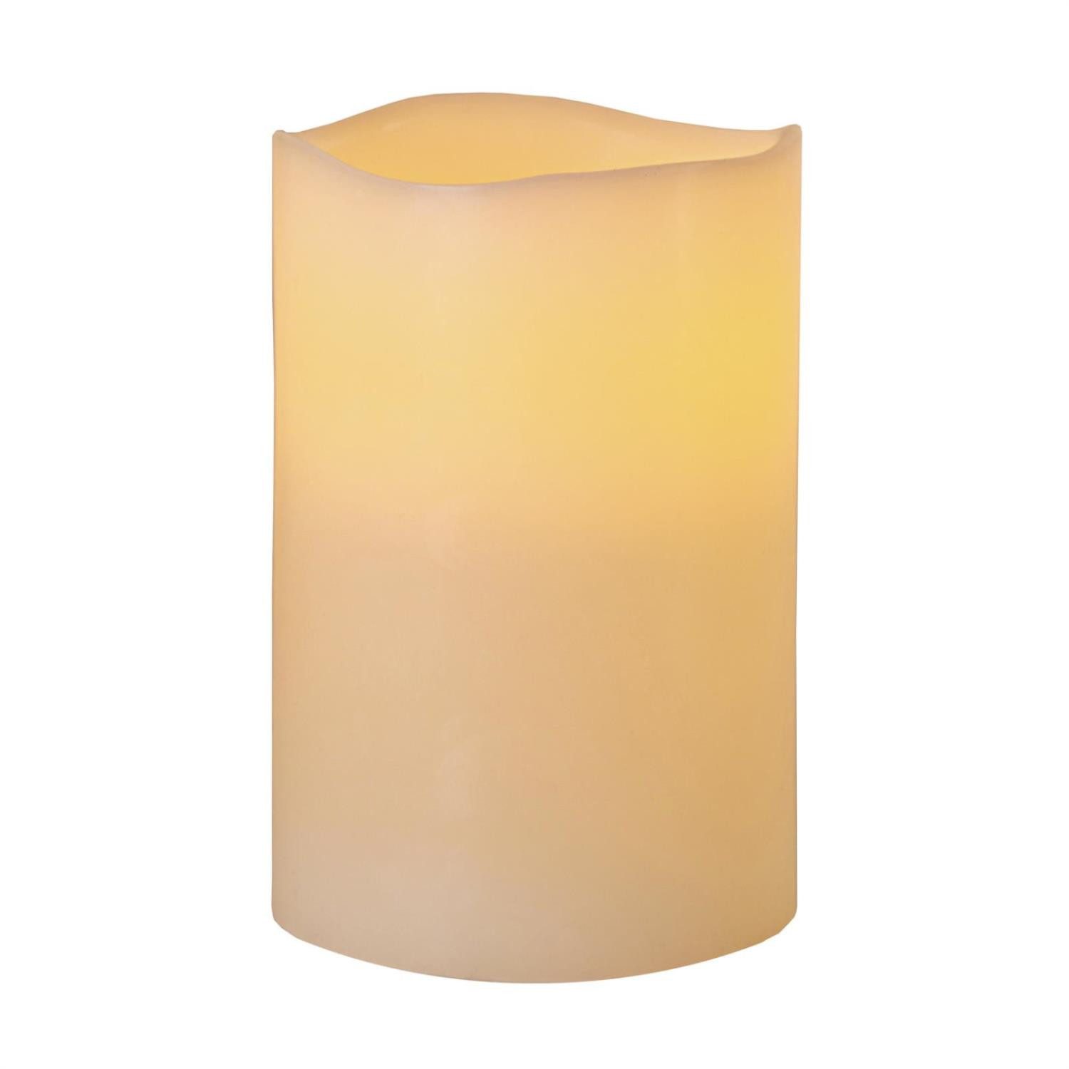 LED-Kerze Stumpenkerze Big XL Echtwachs flackernd Timer H: 15cm D: 10cm creme
