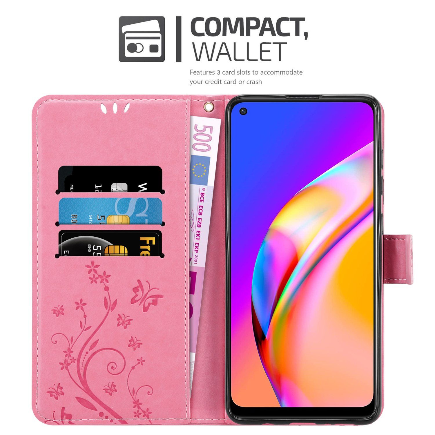 Cadorabo Handyhülle für Oppo A94 5G Hülle Oppo A94 5G, Hülle Schutzhülle Blumen Flower mit Standfunktion Kartenfach Magnet