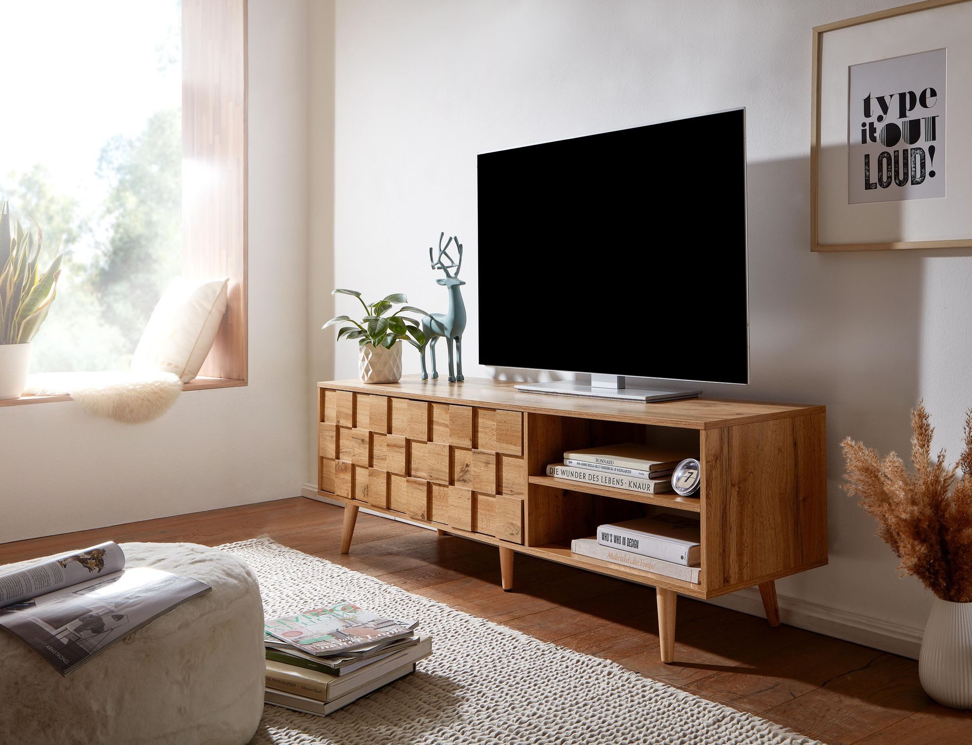 furnicato Lowboard TV-160x51x40 cm Braun (1 St), Push-to-open Fernsehschrank mit Ablagefächern für dein Wohnzimmer