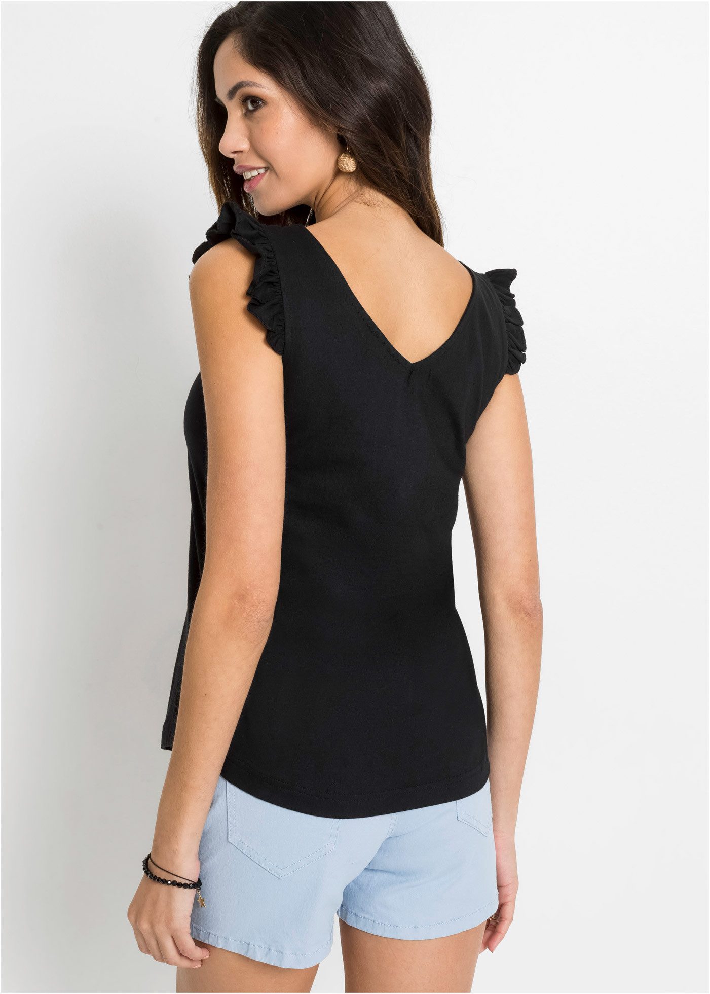 bonprix Shirttop lockerer loose fit, mit süßer Rüsche, aus Baumwolle