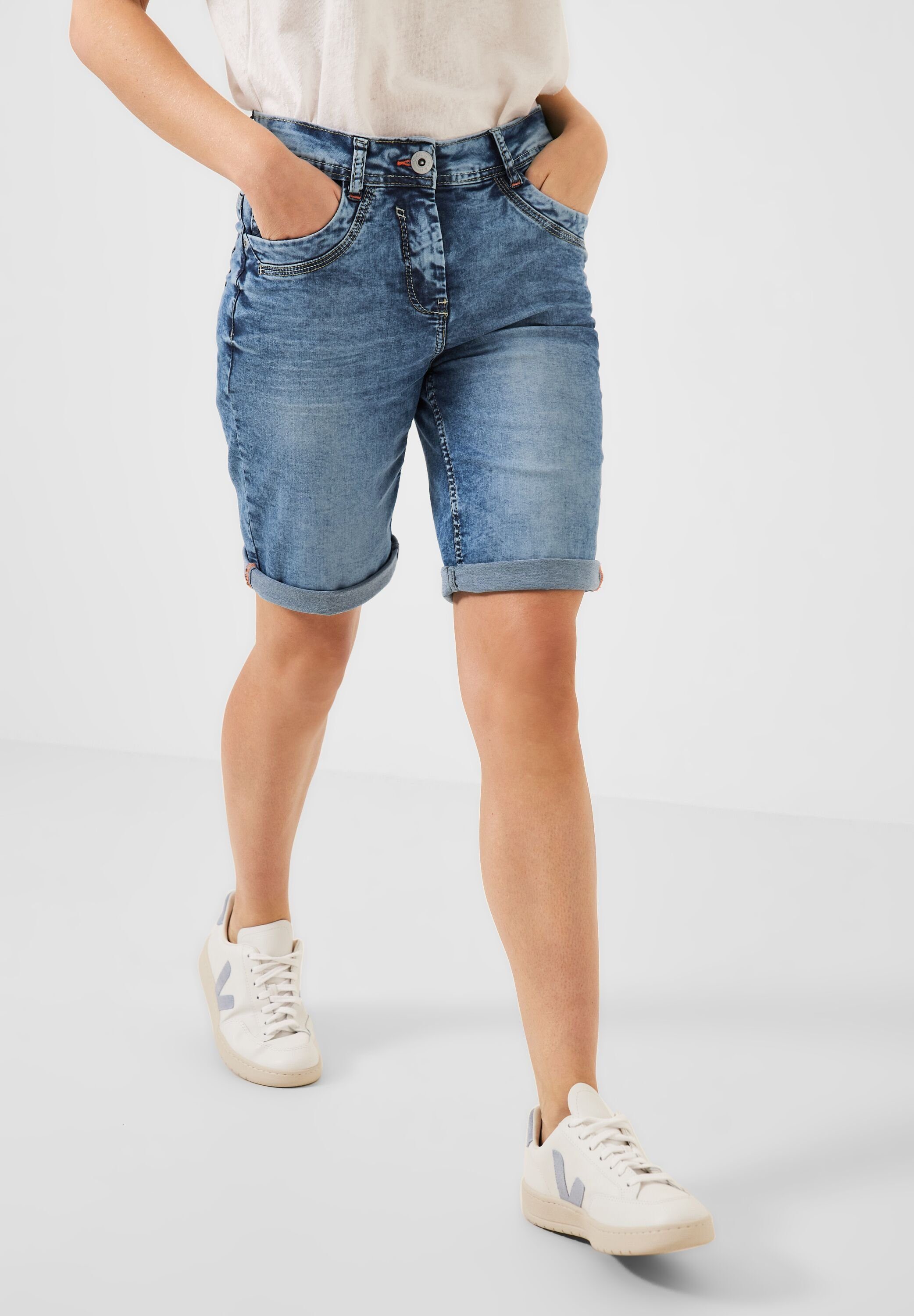 Stretch Fit Slim Damen Cecil 5-Pocket-Style, Slim-fit-Jeans mit Jeansshorts