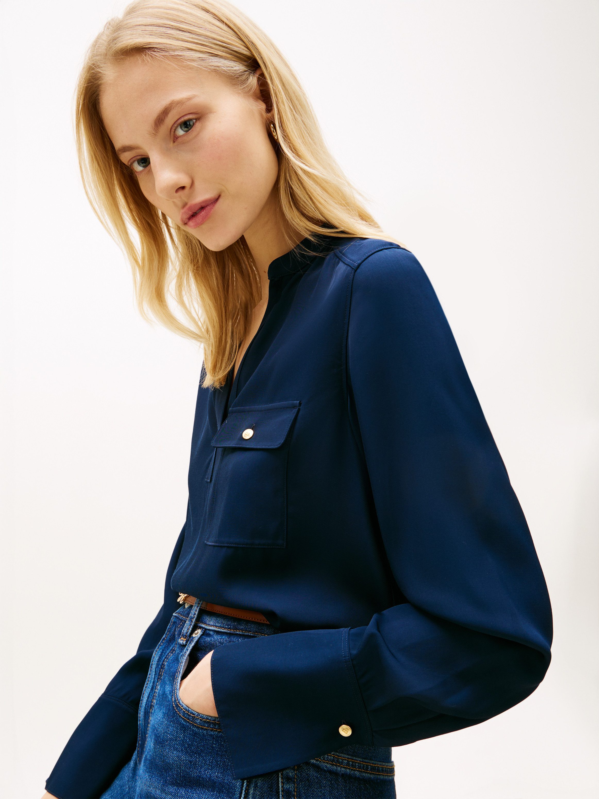 Tommy Hilfiger Langarmbluse VIS TWILL V NECK BLOUSE LS mit Knopfleiste günstig online kaufen