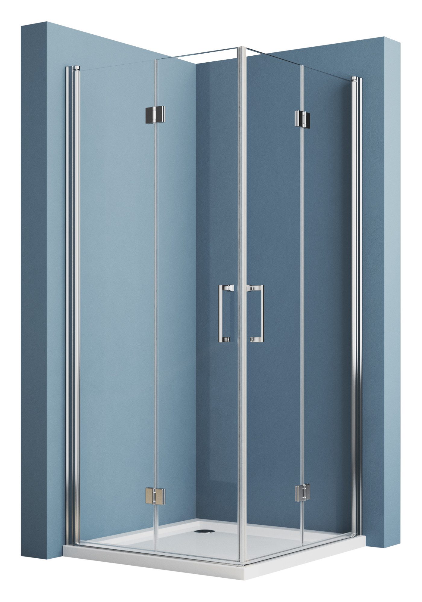 Hopibath Eckdusche Falttür Duschkabine Falttür Duschabtrennung faltbar, BxT: 70x70 cm, 5mm NANO Glas, 180º Falt-Duschkabine, 70-120 x 195 cm, mit Alu-Bodenleiste, Magnetverschluss