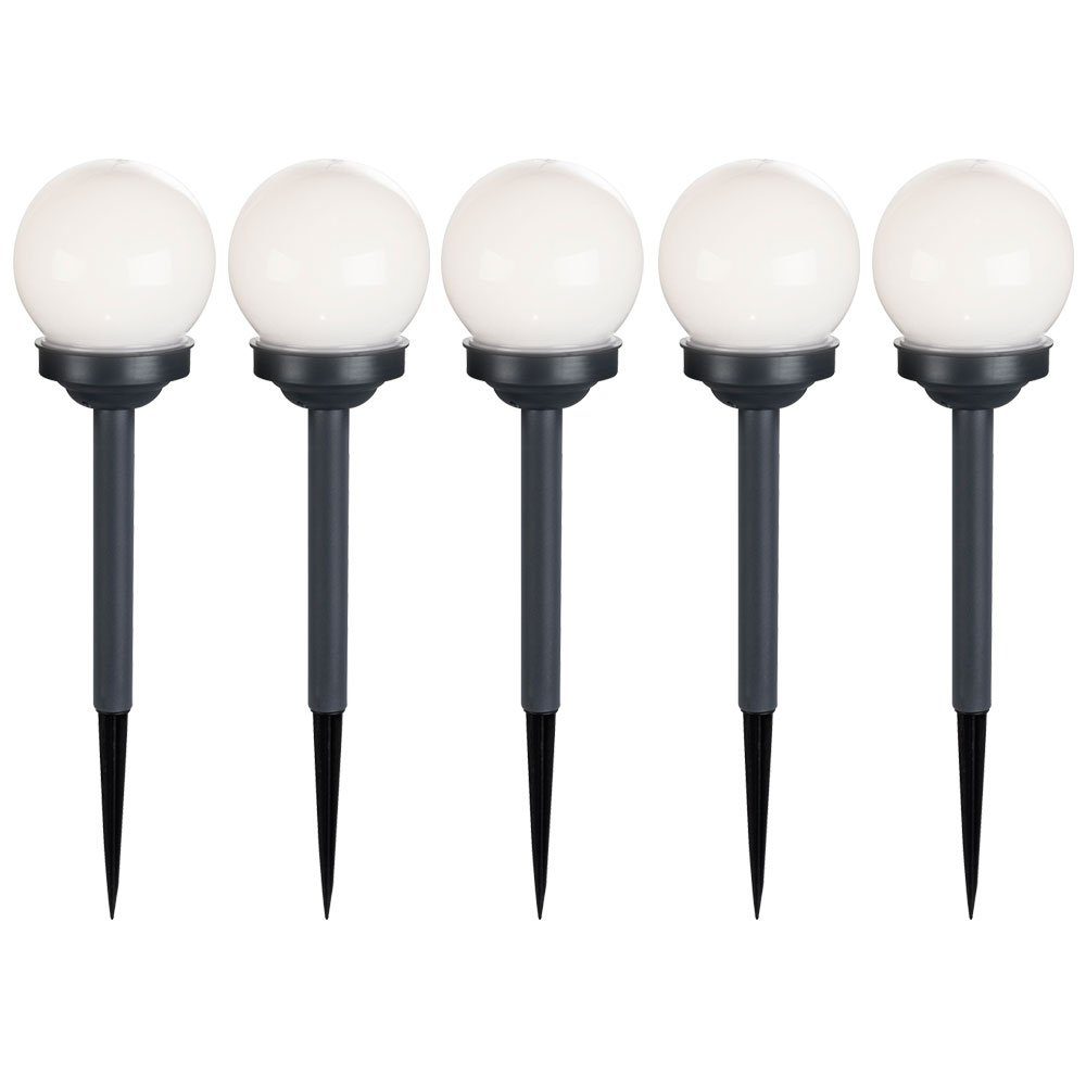 Lampen verbaut, Warmweiß, Erd Außen etc-shop Steck 5er LED fest LED-Leuchtmittel Design Set Solar Spieß Kugel LED Gartenleuchte,