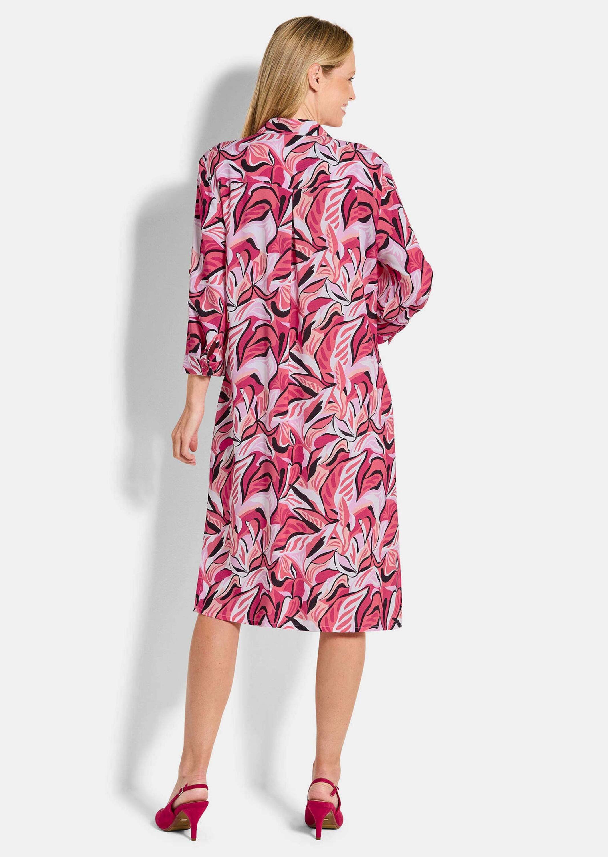 GOLDNER Sommerkleid Druckkleid mit floralem Muster Viskosekleid mit Hemdkragen, Knopfleiste, Knielänge und 3/4-Arm