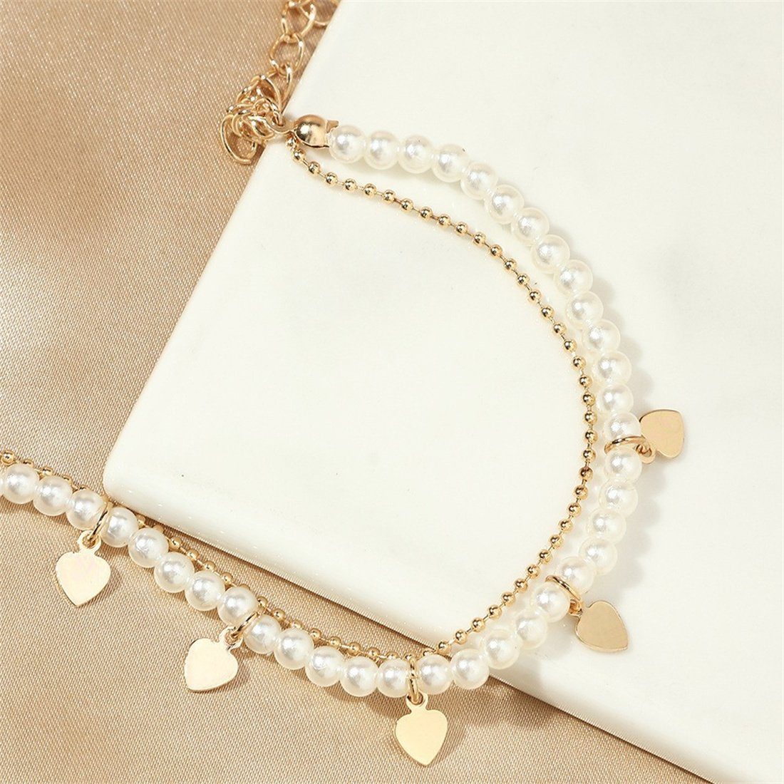 doppelte DÖRÖY Armband, Vintage Liebe Armband Perle Charme Armband Damenmode Schicht
