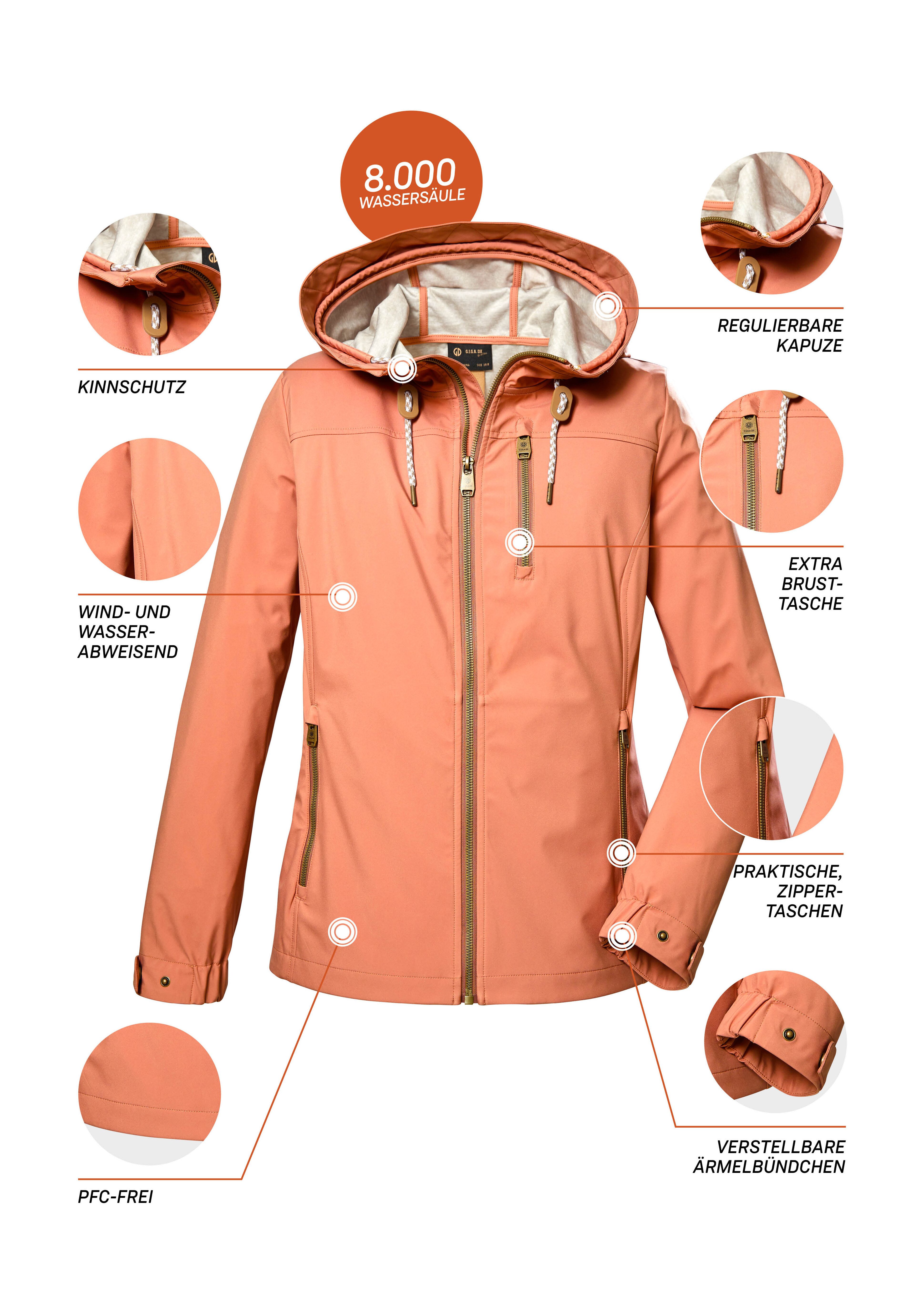 G.I.G.A. DX by killtec Softshelljacke GS 24 WMN SFTSHLL JCKT Wasserabweisende Softshelljacke, verstellbare Kapuze, winddicht