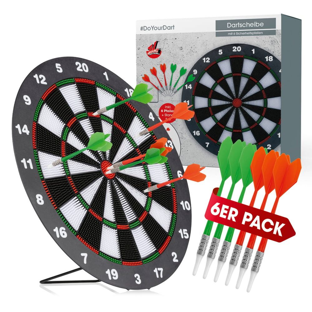 Dartscheibe DoYourDart 180 Fun Dartscheibe mit 6 Sicherheitspfeilen, Kunststoff