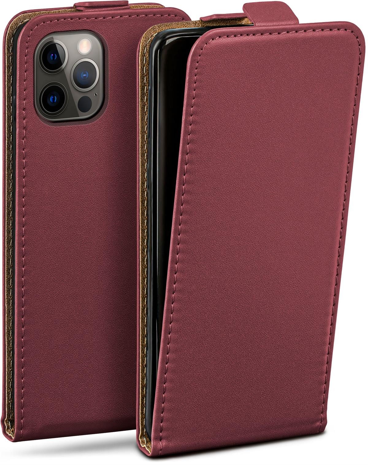 moex Handyhülle für iPhone 12 Pro Hülle Klappbar Flip Case Weinrot 6,1 Zoll, 360 Grad Schutz Handytasche Leder Optik PU Lederhülle Cover Klapphülle