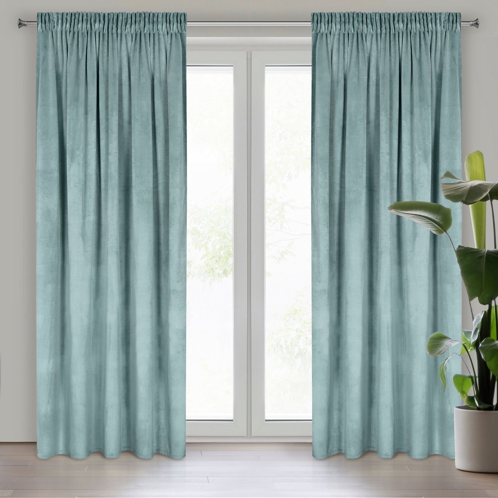 Design91 Vorhang Samtvorhänge 140x270 cm 135x300 cm (1 St), Kräuselband, blickdicht, Samt, Wohnzimmer Tunnelzug