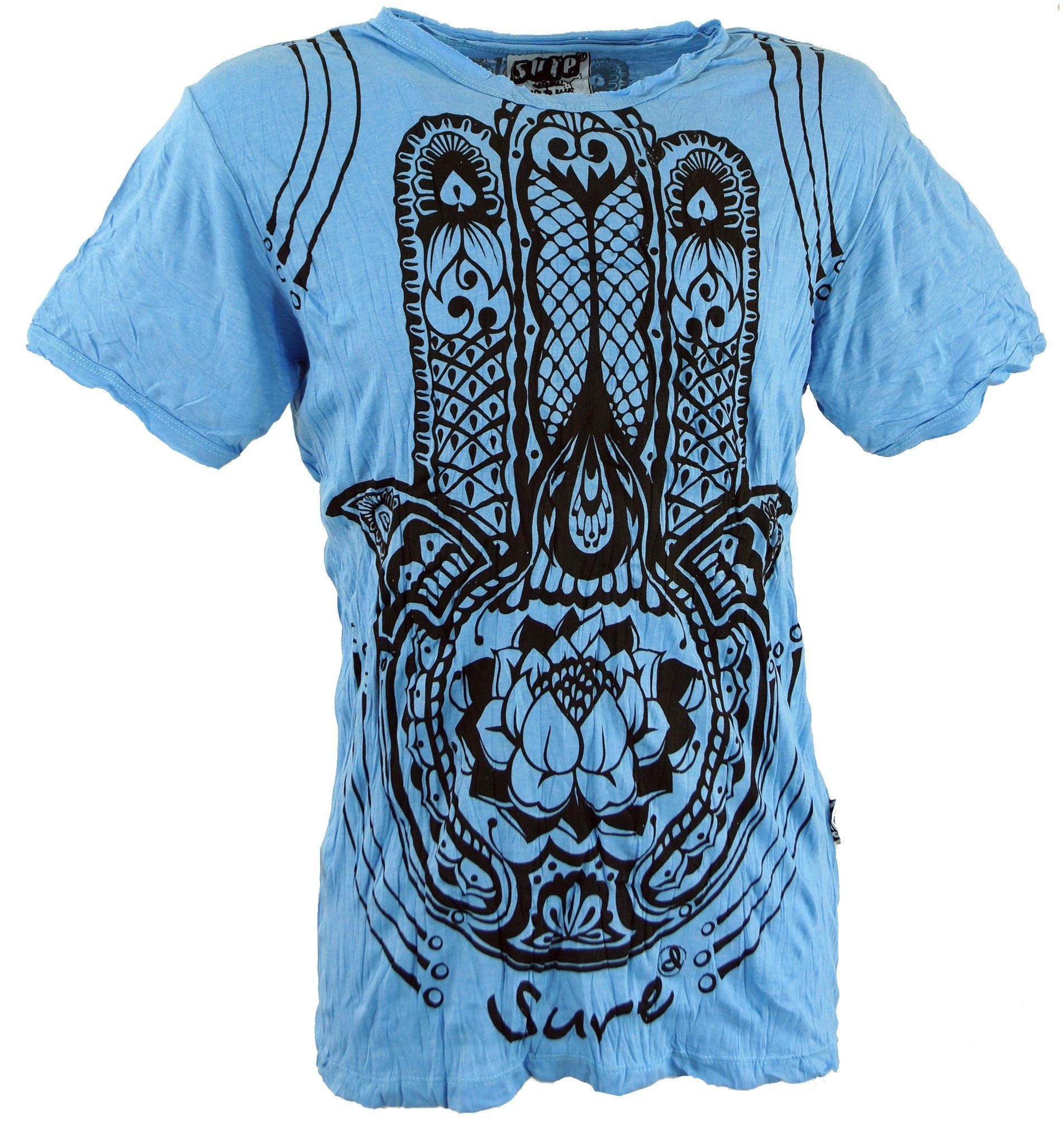 Guru-Shop T-Shirt Sure T-Shirt Fatimas Hand - hellblau Goa Style, Festival, alternative Bekleidung