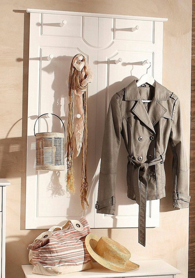 OTTO home Garderobenpaneel Klera, mit dekorativen Fräsungen, Kiefer, Landhausstil (Made in Europe), Mit 10 Kleiderhaken, aus massiver Kiefer