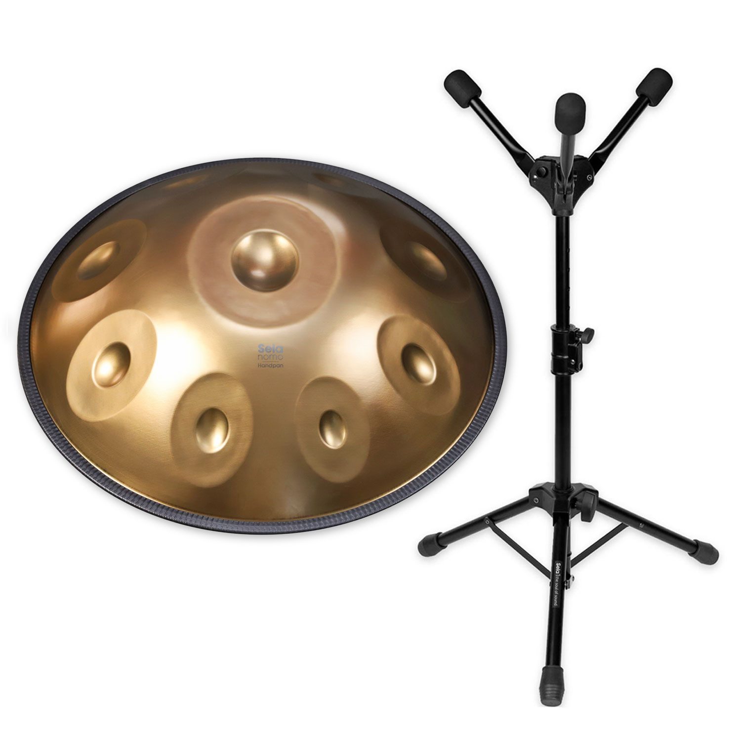 Sela Handpan Sela Handpan SEHP400 Nomo D-Kurd Edelstahl mit Stativ, 1-St., Handpan D-Kurd, Vorteils-Set mit Stativ