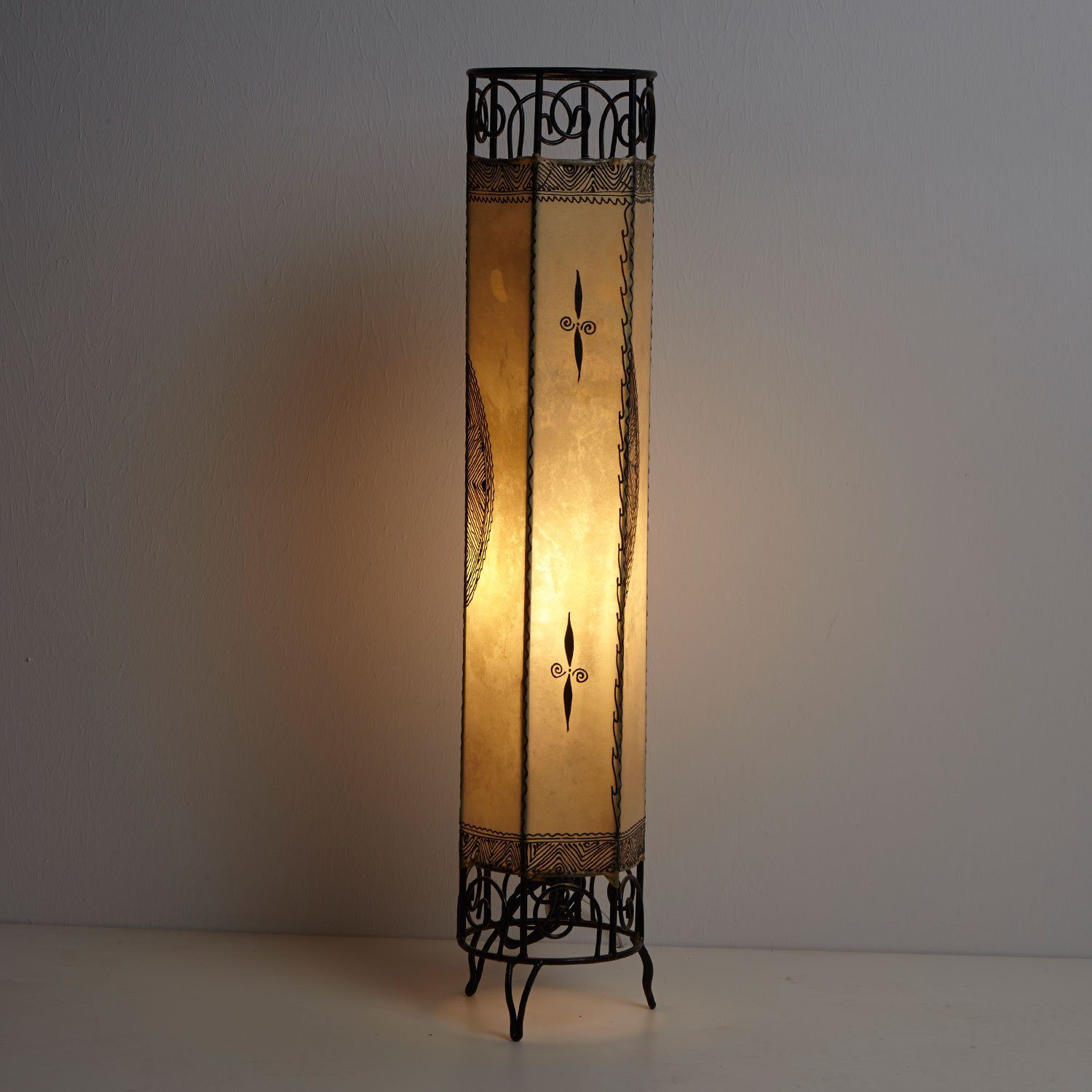 Casa Moro Stehlampe aus Leuchtmittel, Handbemalte Leder Kadous Hennalampe Stehlampe ohne Orientalische handgefertigte Lederlampe, weiß echtem