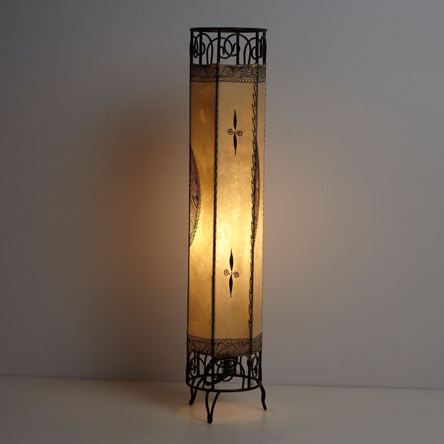 Casa Moro Stehlampe Orientalische Stehlampe Kadous weiß Handbemalte Lederlampe, ohne Leuchtmittel, echtes Leder L1048