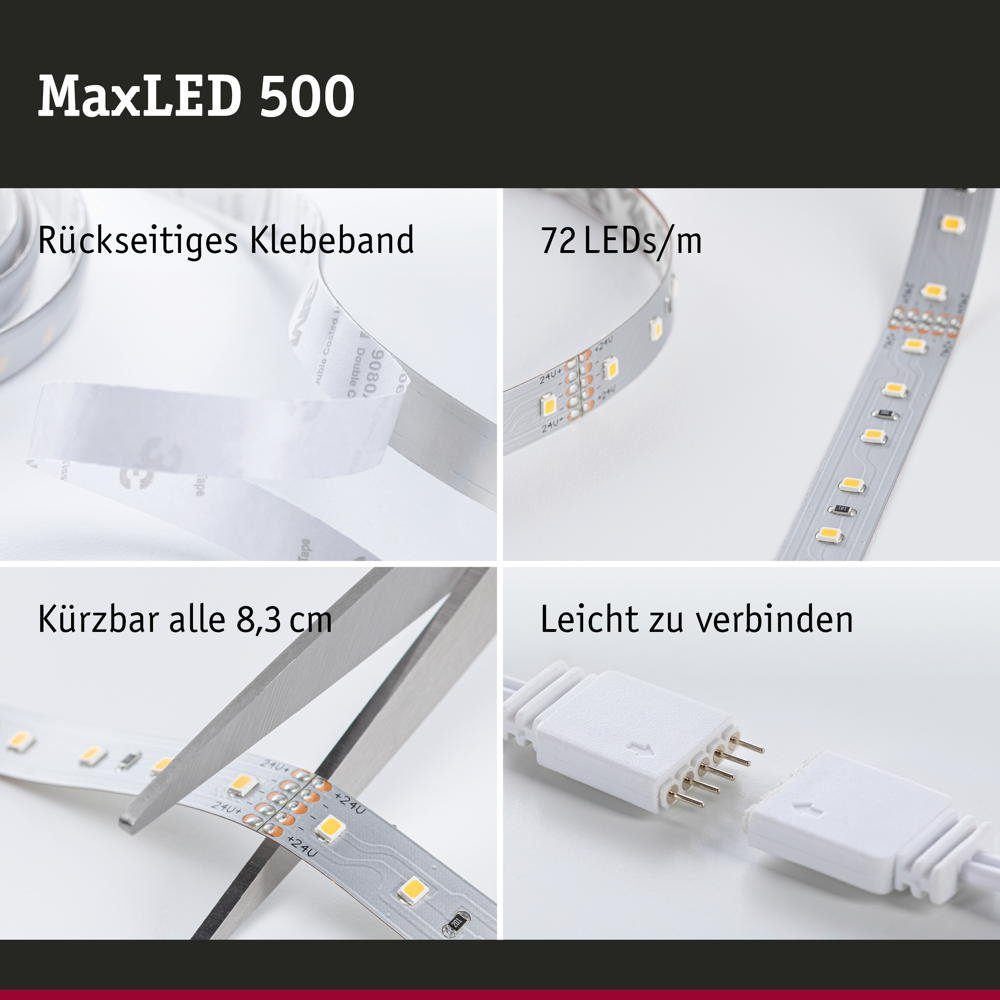 Paulmann LED Stripe 1,5m Streifen 1-flammig, 20VA, MaxLED 500 Basisset Tageslichtweiß LED 230/24V Function 8,5W