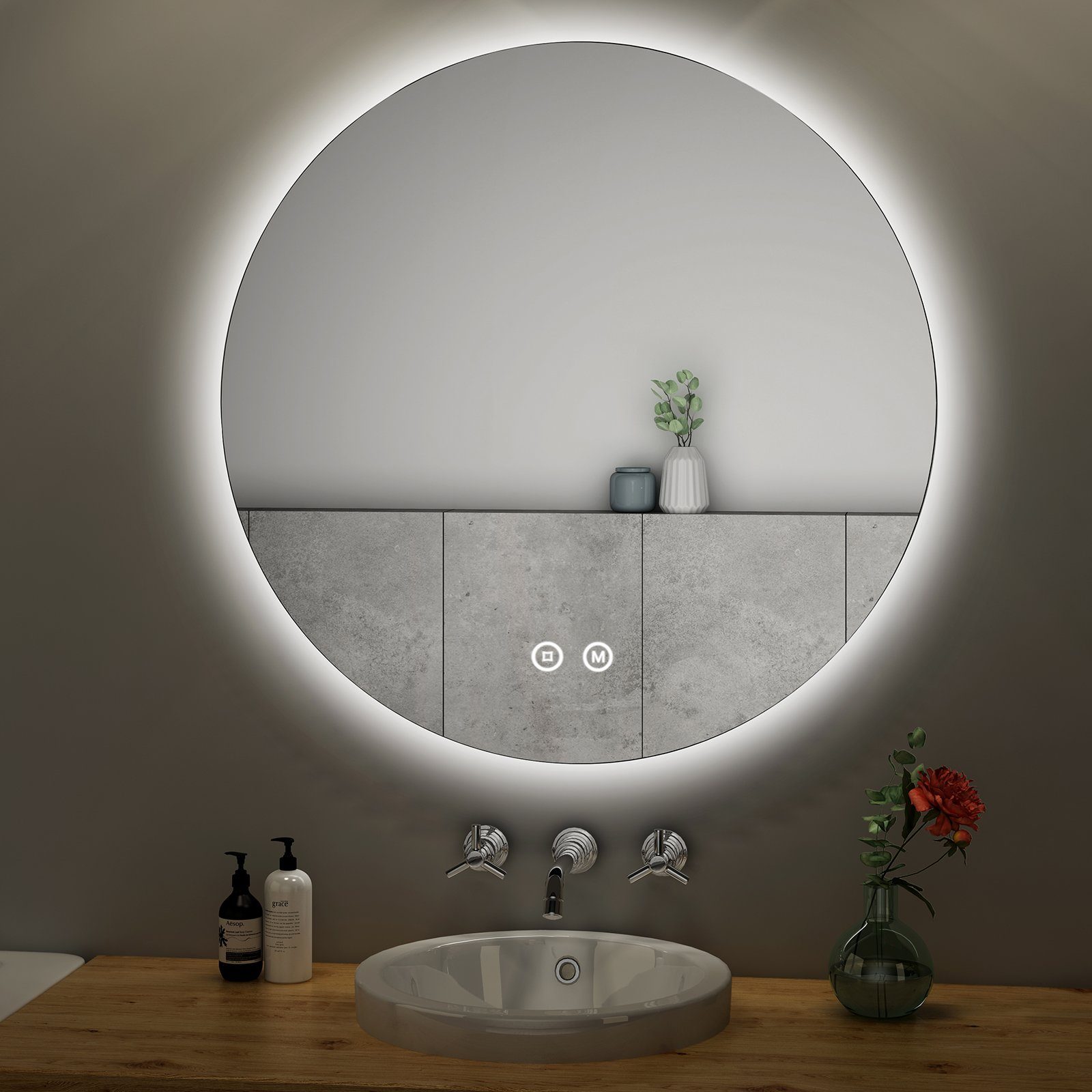 S'AFIELINA Badspiegel LED Badezimmerspiegel mit Beleuchtung 3 Lichtfarbe  Lichtspiegel, 80cm,Dimmbar,3 Lichtfarben,Memory-Funktion,Energiesparend