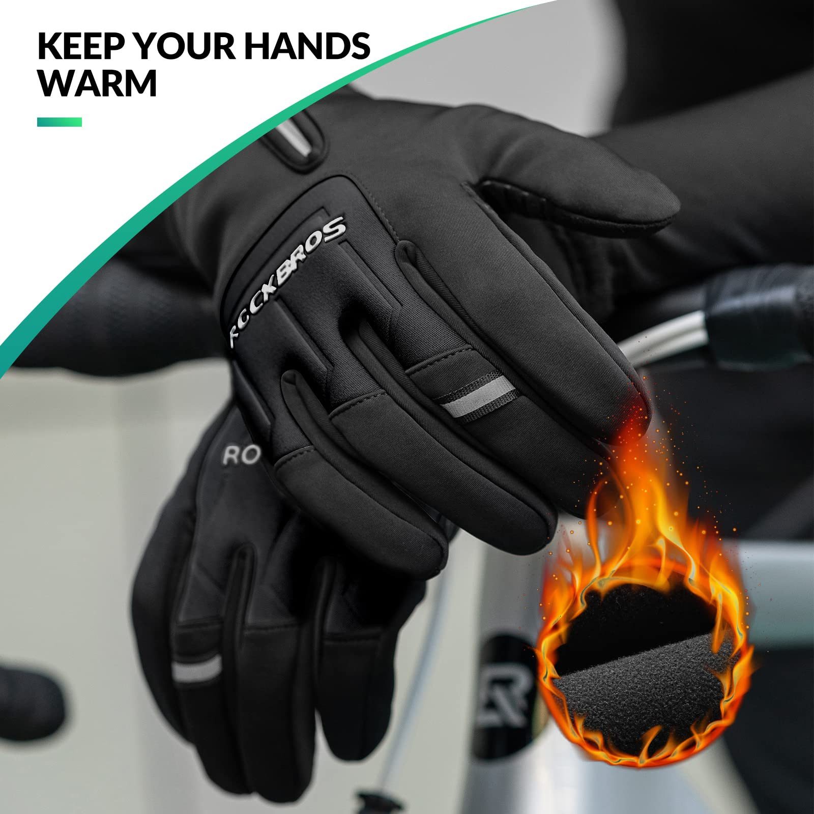 ROCKBROS Fahrradhandschuhe Touchscreen Winterhandschuhe Winddichte rutschfeste Laufhandschuhe Rutschfestes Design
