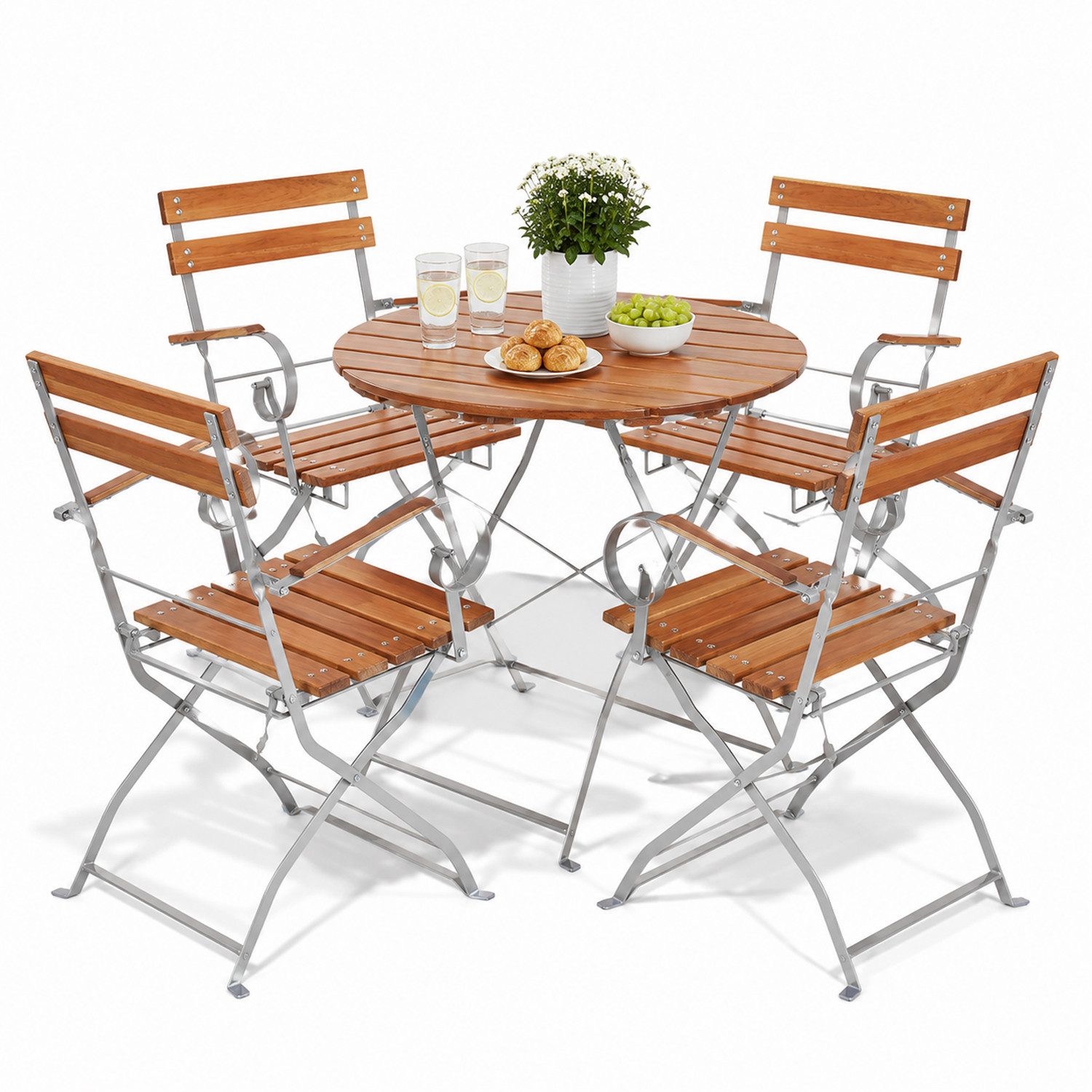 Mojawo Essgruppe 5er Biergarten Set Biergartengarnitur Biergartenmöbel rund Ø80cm