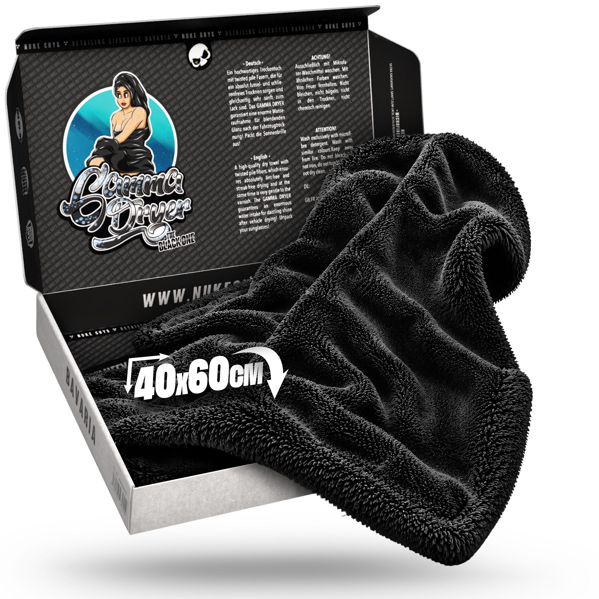 Nuke Guys Microfaser Auto Trockentuch - Gamma Dryer S bis XXL Mikrofasertuch (Microfaser, 40x60 cm, 1-tlg., Gamma Dryer L - Schwarz - 40x60cm 1400GSM)