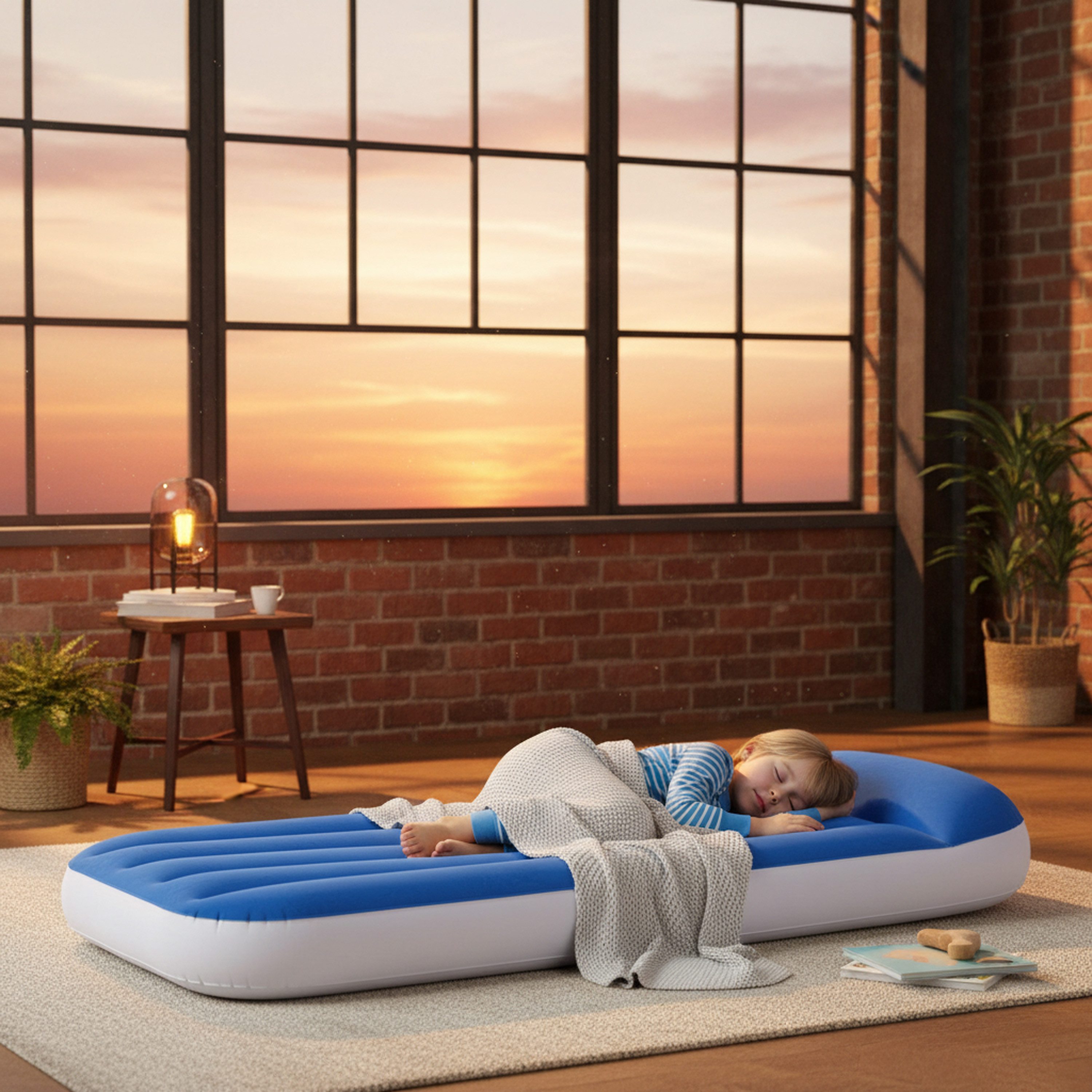 Avenli Luftbett Aufblasbares Kinderbett blau, (Luftbett für Kinder, blau, 1-tlg., Kinderluftbett 157x66x23cm), Luftmatratze mit erhöhtem Kopfteil