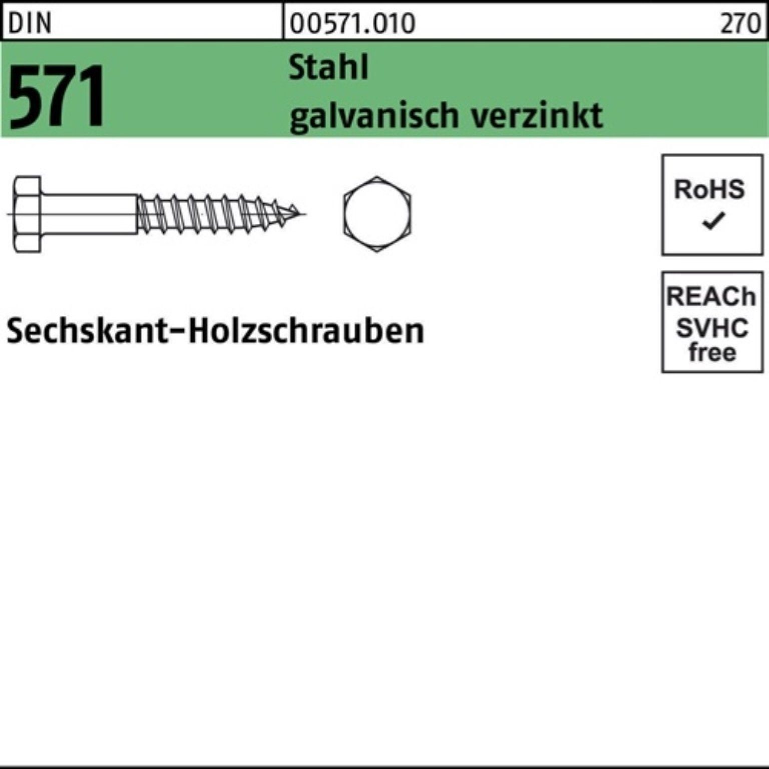 Reyher Sechskant-Holzschraube 100er Pack Sechskantholzschraube DIN 571 8x 140 Stahl galv.verz. 50 St