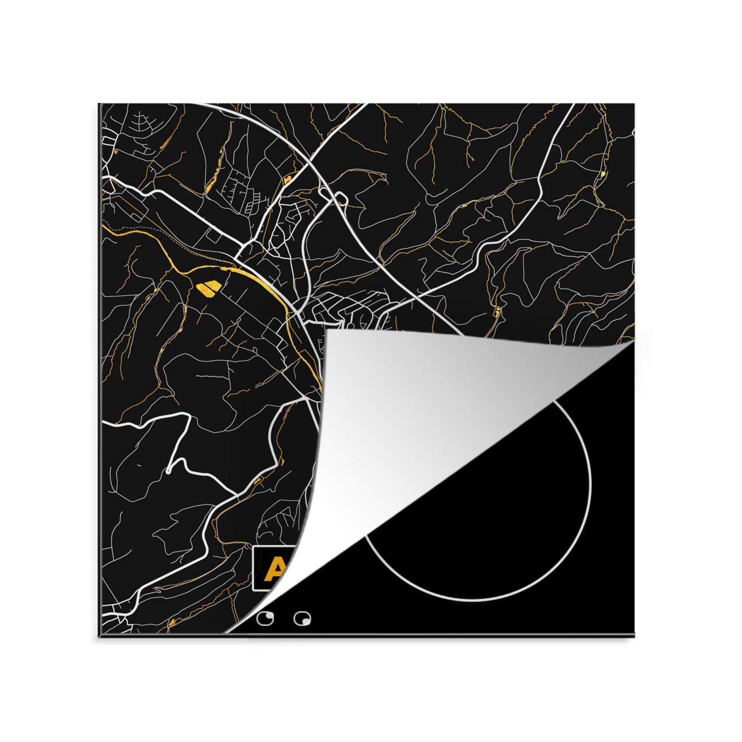 MuchoWow Herdblende-/Abdeckplatte Stadtplan - Karte - Deutschland - Gold - Arnsberg - Karte, Vinyl, (1 tlg), 78x78 cm, Ceranfeldabdeckung, Arbeitsplatte für küche