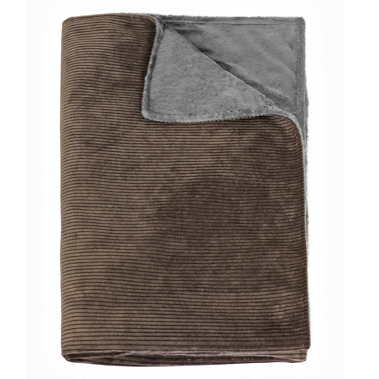 Wohndecke Ella, Herlag, Kord-Fleece-Kombination, Waschbar, ca. 150x130cm, Taupe