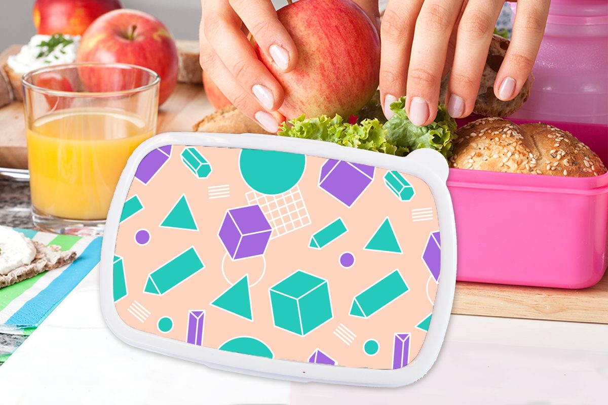 Vintage Mädchen, Erwachsene, rosa - Kinder, Muster Kunststoff MuchoWow Snackbox, - Lunchbox (2-tlg), Blöcke, Brotbox Brotdose Kunststoff, für