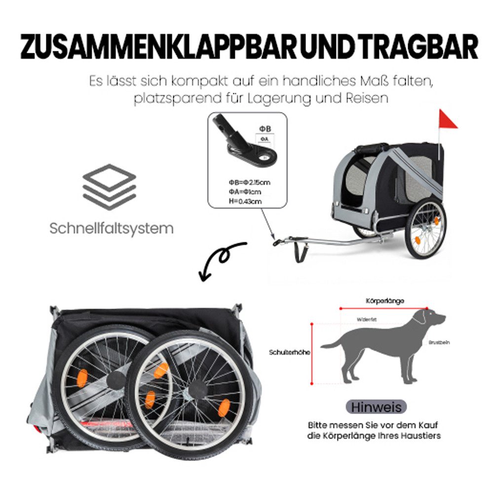 FANNOU Fahrradhundeanhänger mit Sicherheitsdrehkupplung, bis 40 kg, Lastenanhänger Fahrrad mit Fliegengitter & Regenschutz