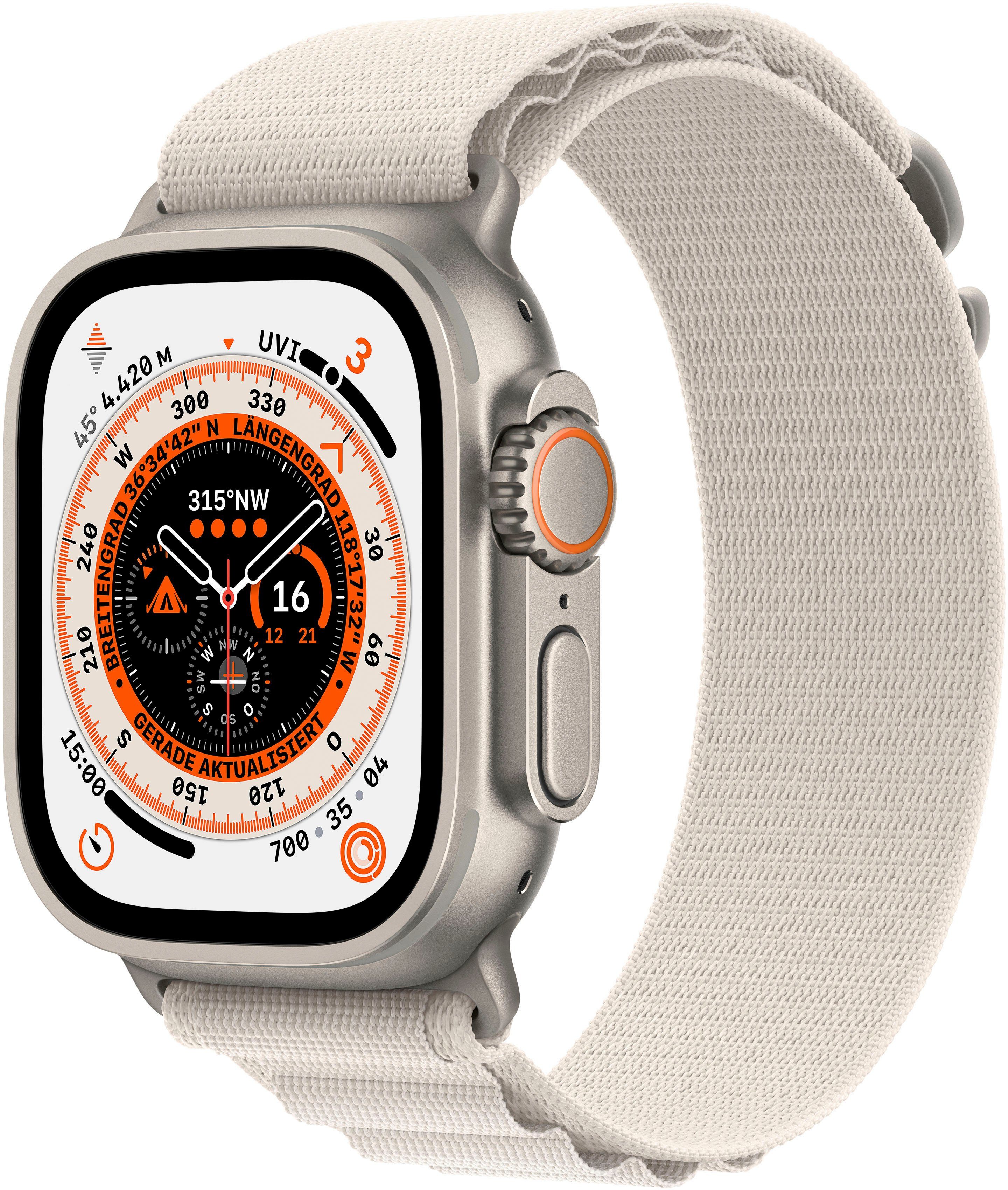 Apple Watch Ultra GPS + Cellular 49mm Alpine Medium Watch, Gemacht für extreme Anforderungen Starlight Alpine M | Apple Watch