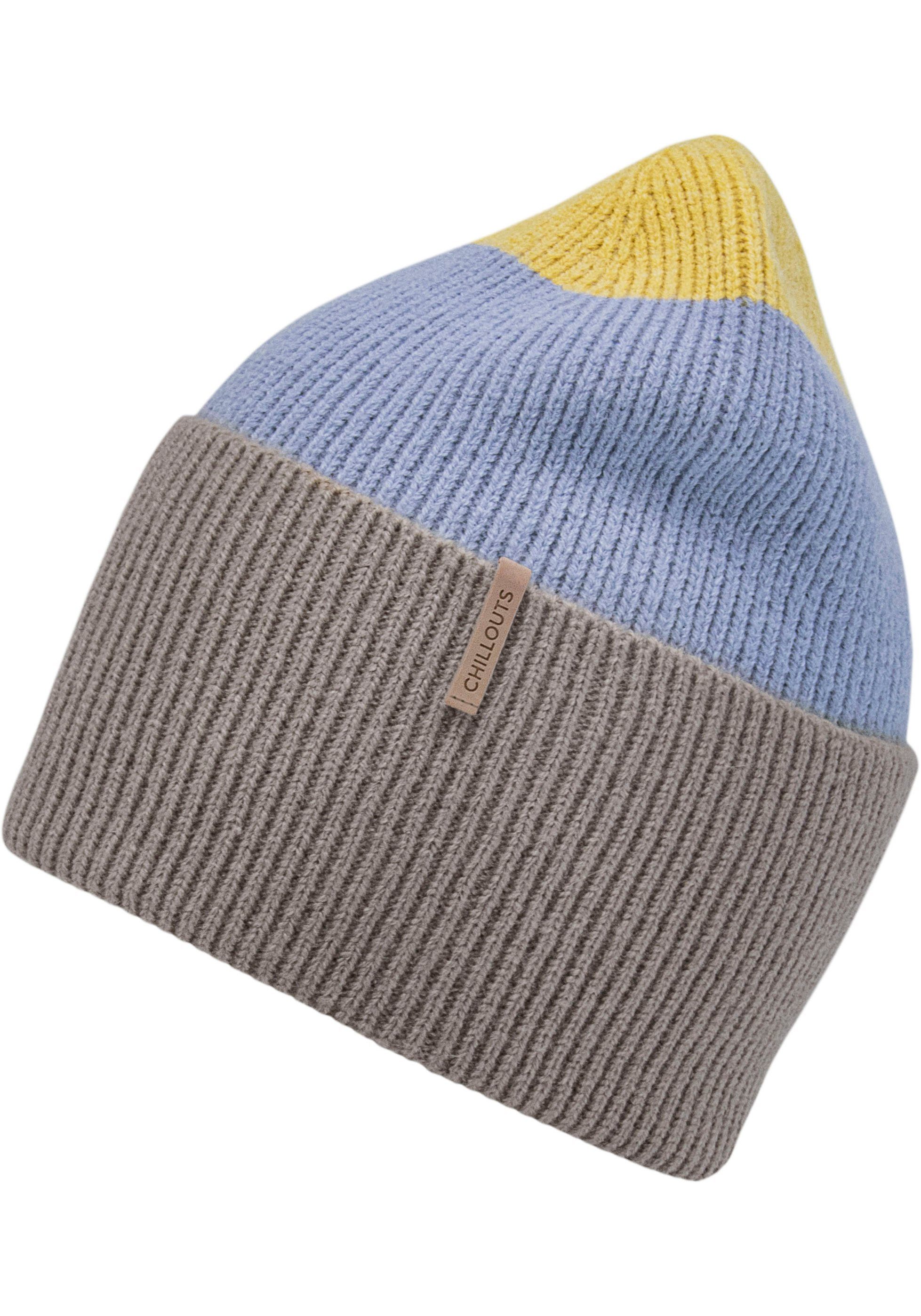 Tamy Hat Rippenstrick, chillouts Blockstreifen blue taupe Strickmütze