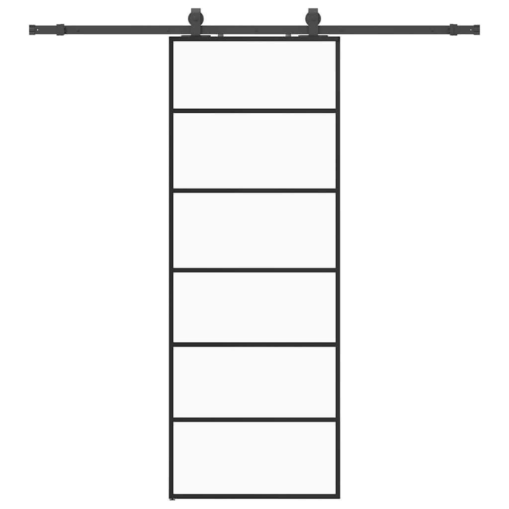 vidaXL Schiebetür Schiebetür mit Beschlag Schwarz 76x205 cm ESG-Glas