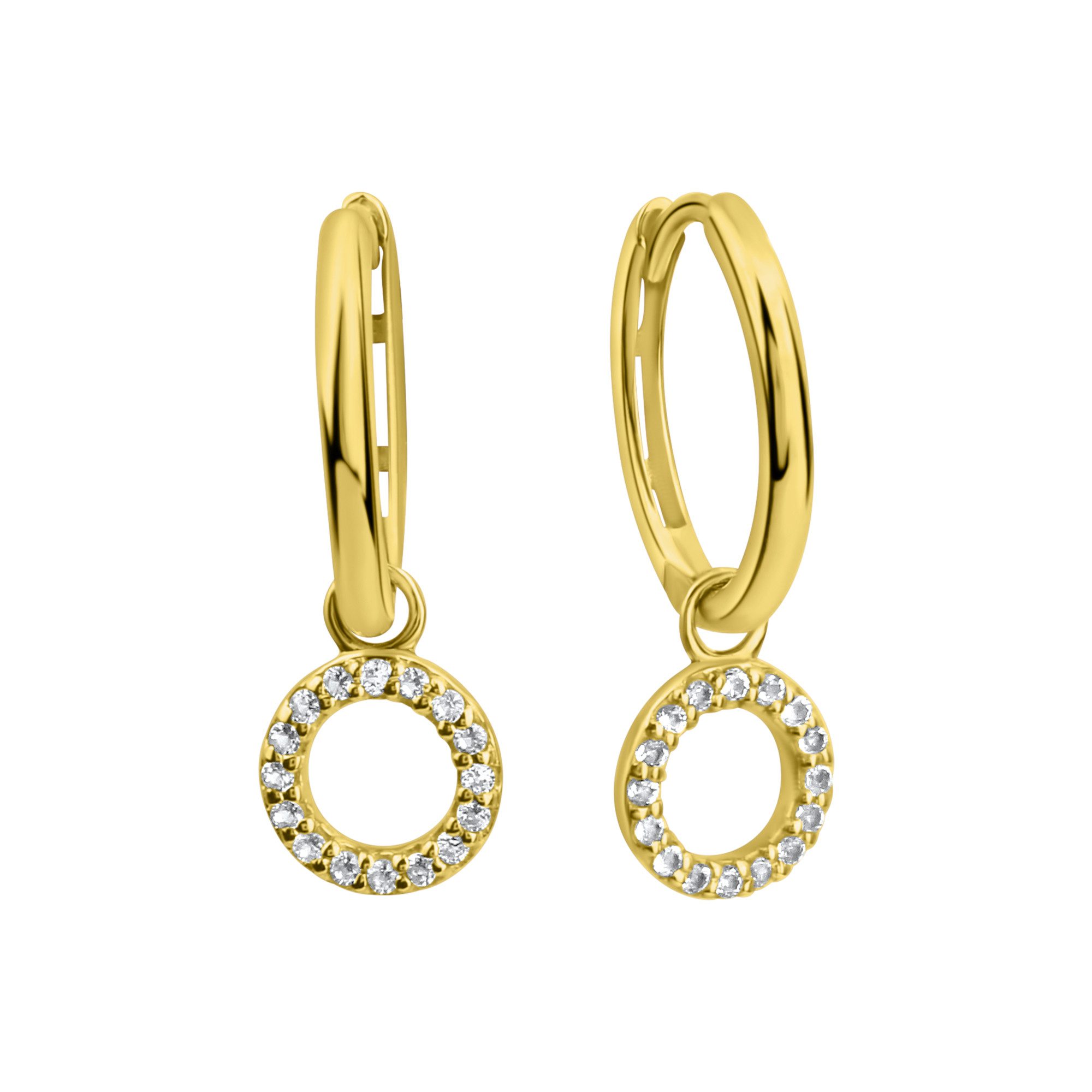 Fascination by Ellen K. Paar Creolen Gold 585 mit 32 echten Weißtopasen 14mm Durchmesser