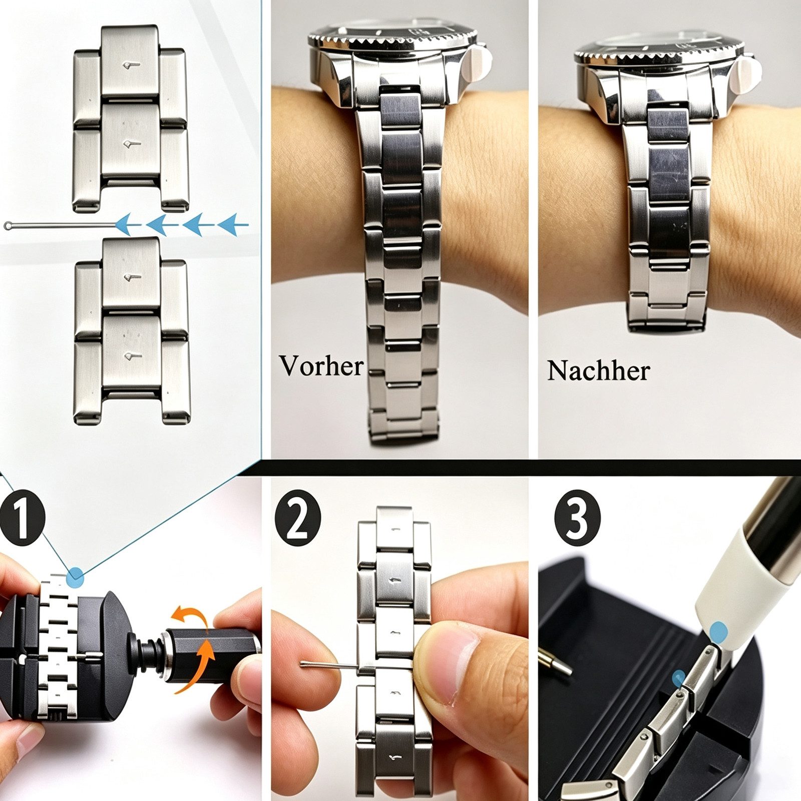 BOOD Reparatur-Set 52-teiliges Uhrenwerkzeug-Set zur Armbandkürzung, Packung, 52-St., Keine Montage erforderlich, Uhrenwerkzeug‑Set, für Metalluhrenbänder, mit  – Bild 3 von 5